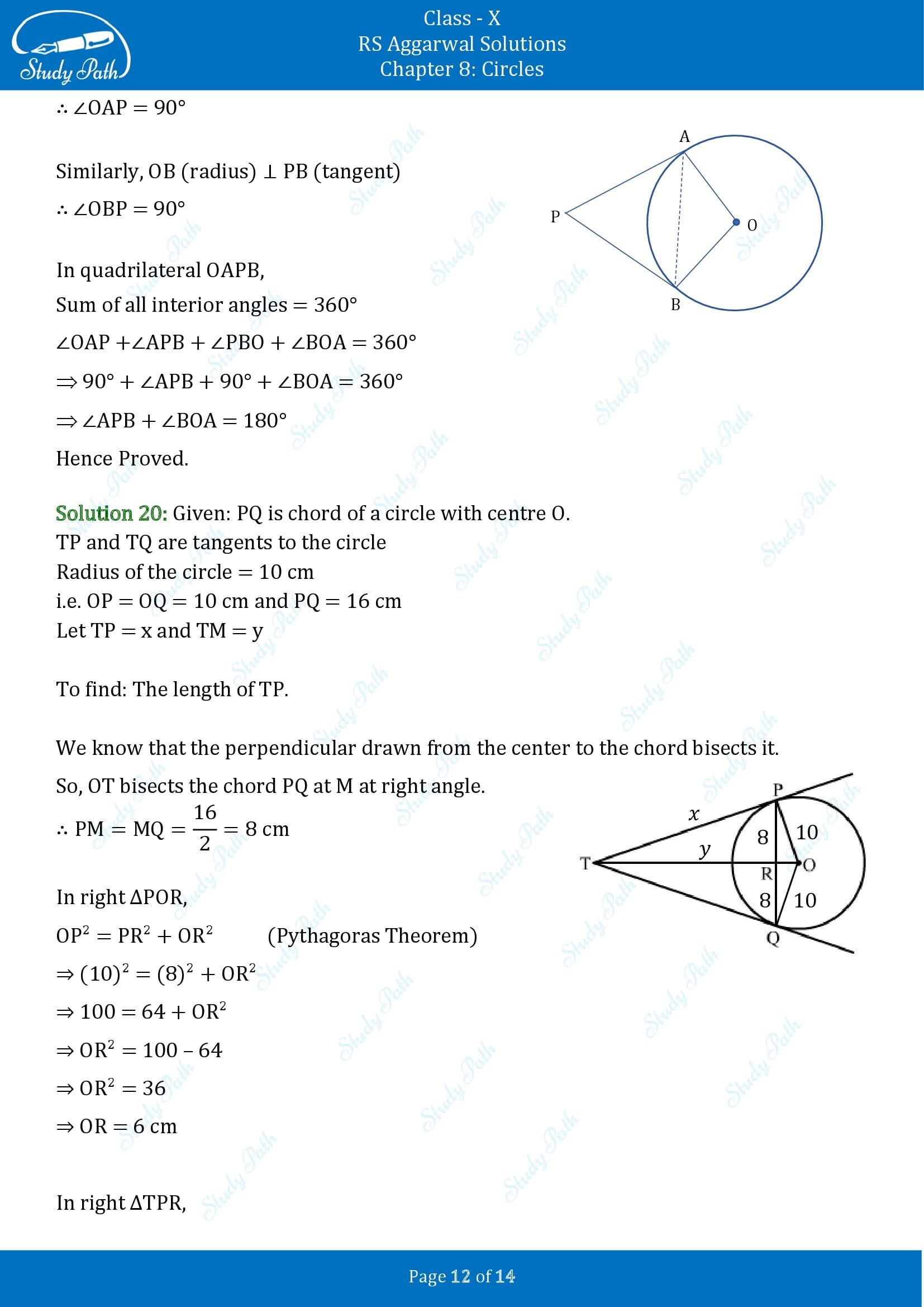 RS Aggarwal Solutions for Class 10 Chapter 8 Circles Test Yourself 8 00012