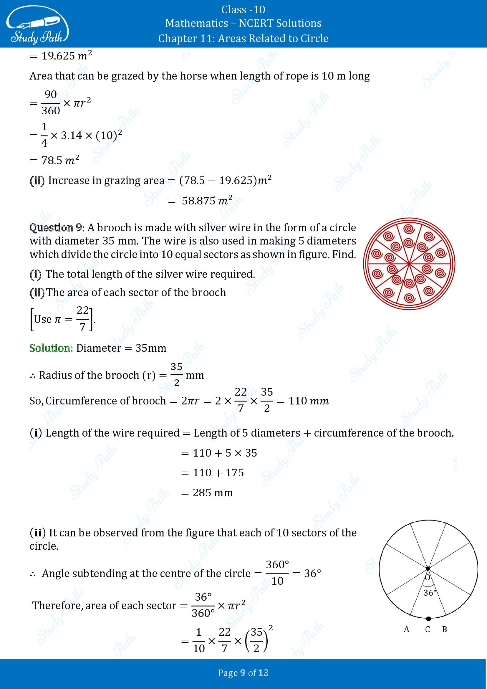 NCERT Solutions for Class 10 Maths Chapter 11 Areas Related to Circles Exercise 11.1 00009