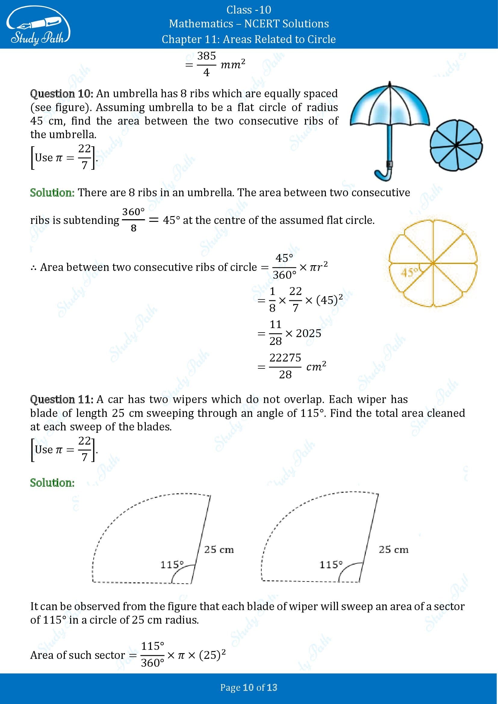 NCERT Solutions for Class 10 Maths Chapter 11 Areas Related to Circles Exercise 11.1 00010