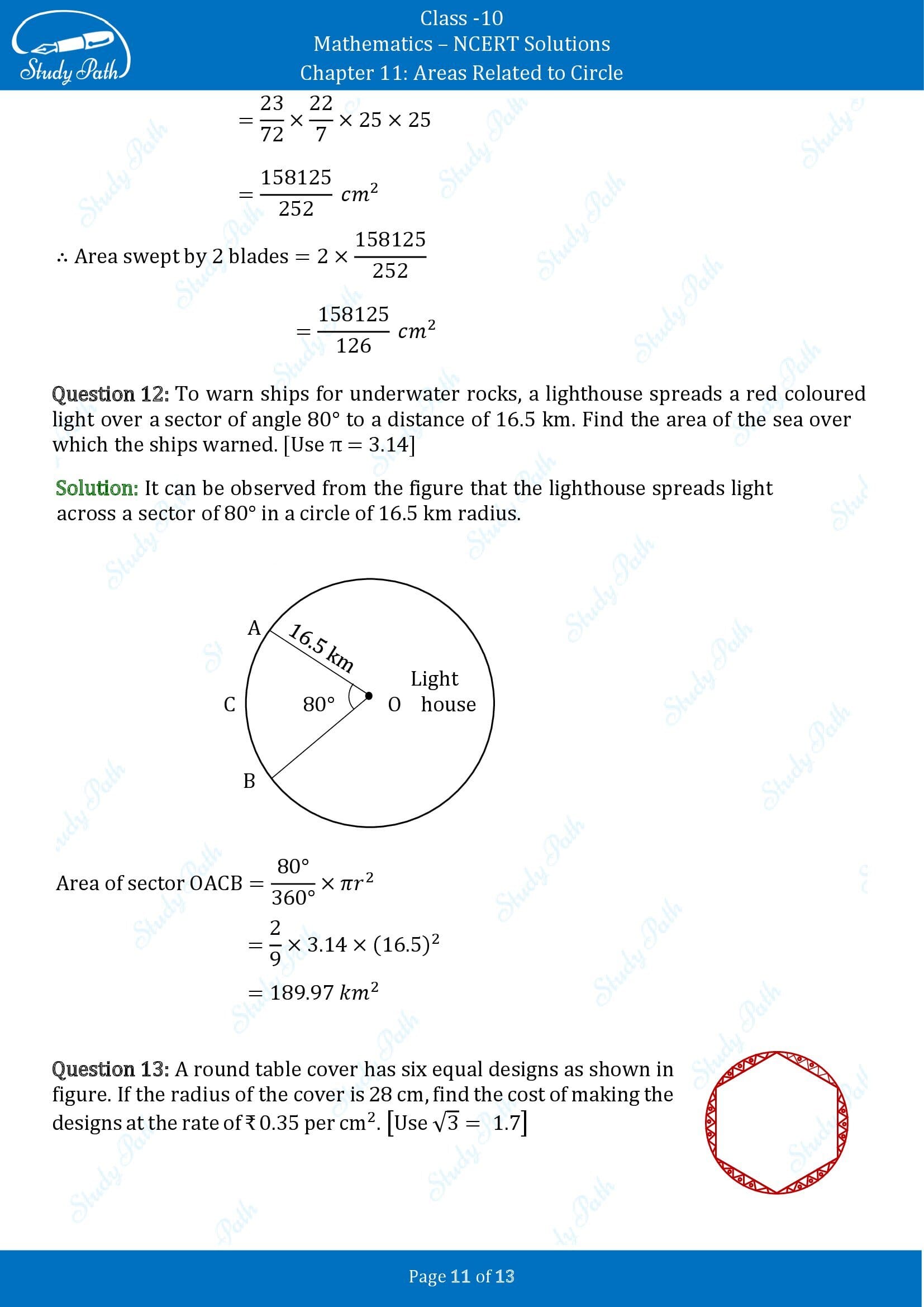 NCERT Solutions for Class 10 Maths Chapter 11 Areas Related to Circles Exercise 11.1 00011