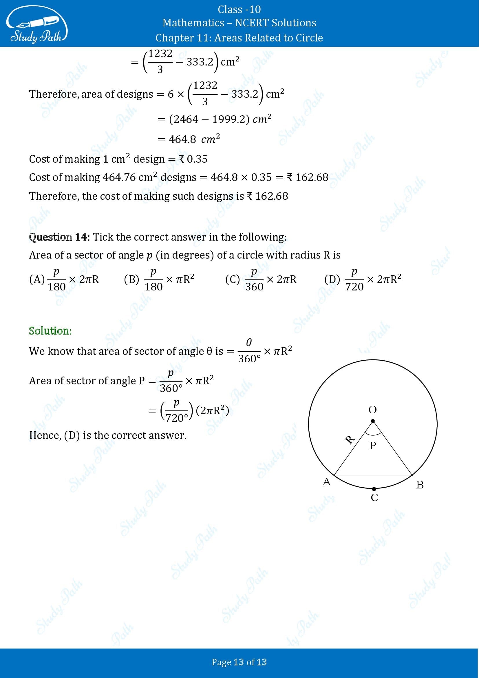 NCERT Solutions for Class 10 Maths Chapter 11 Areas Related to Circles Exercise 11.1 00013