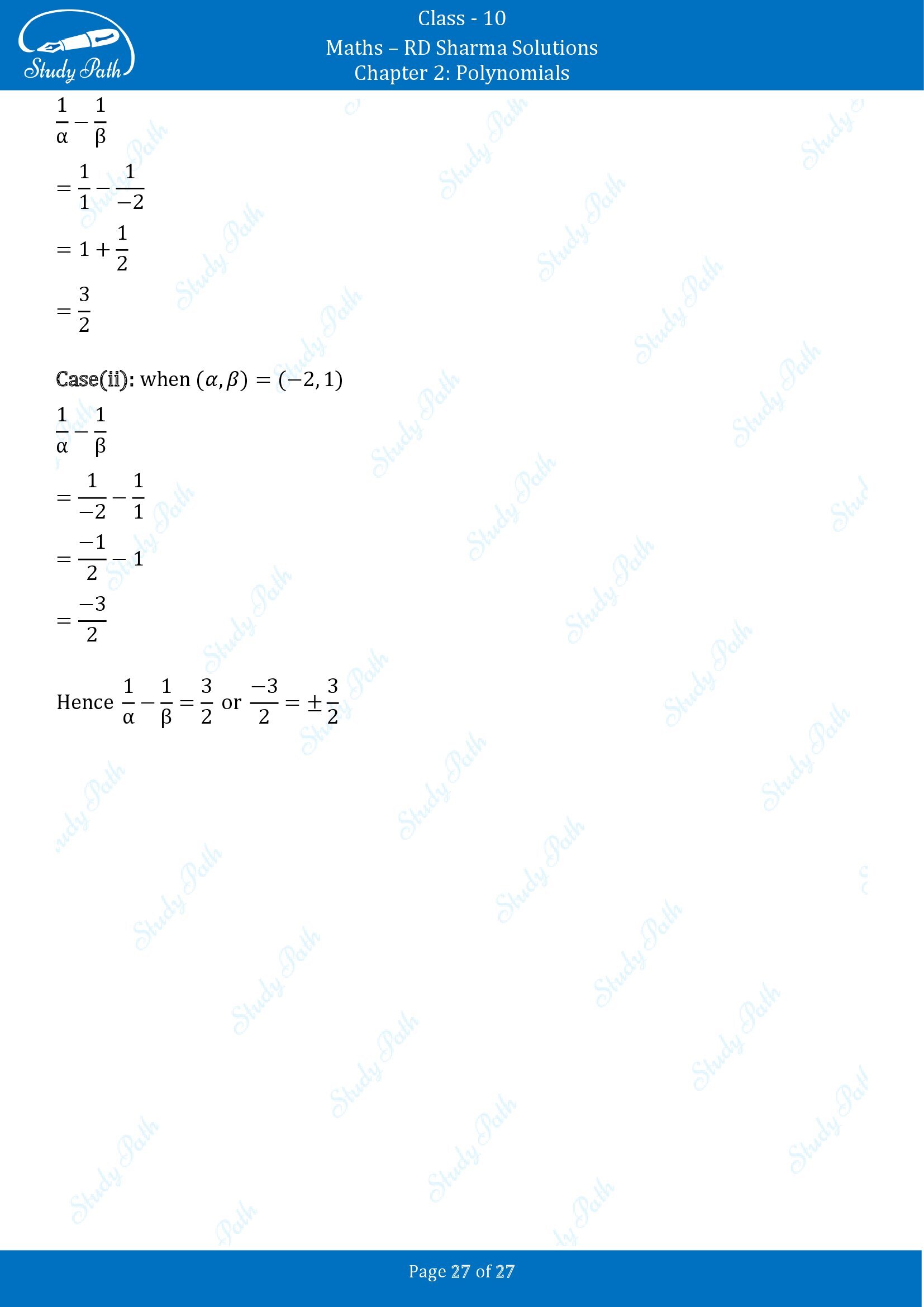 RD Sharma Solutions Class 10 Chapter 2 Polynomials Exercise 2.1 00027