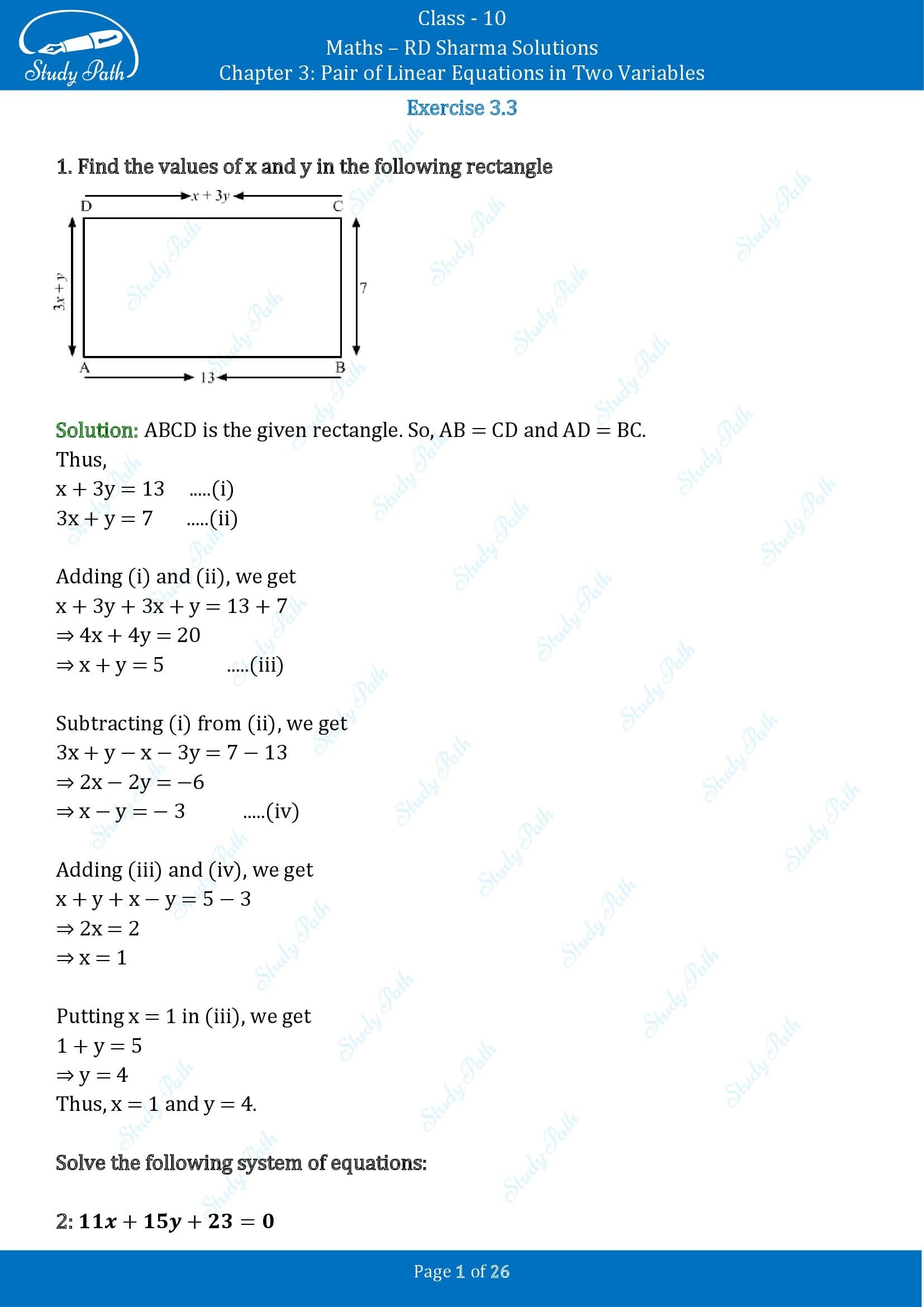 RD Sharma Solutions Class 10 Chapter 3 Pair of Linear Equations in Two Variables Exercise 3.3 00001