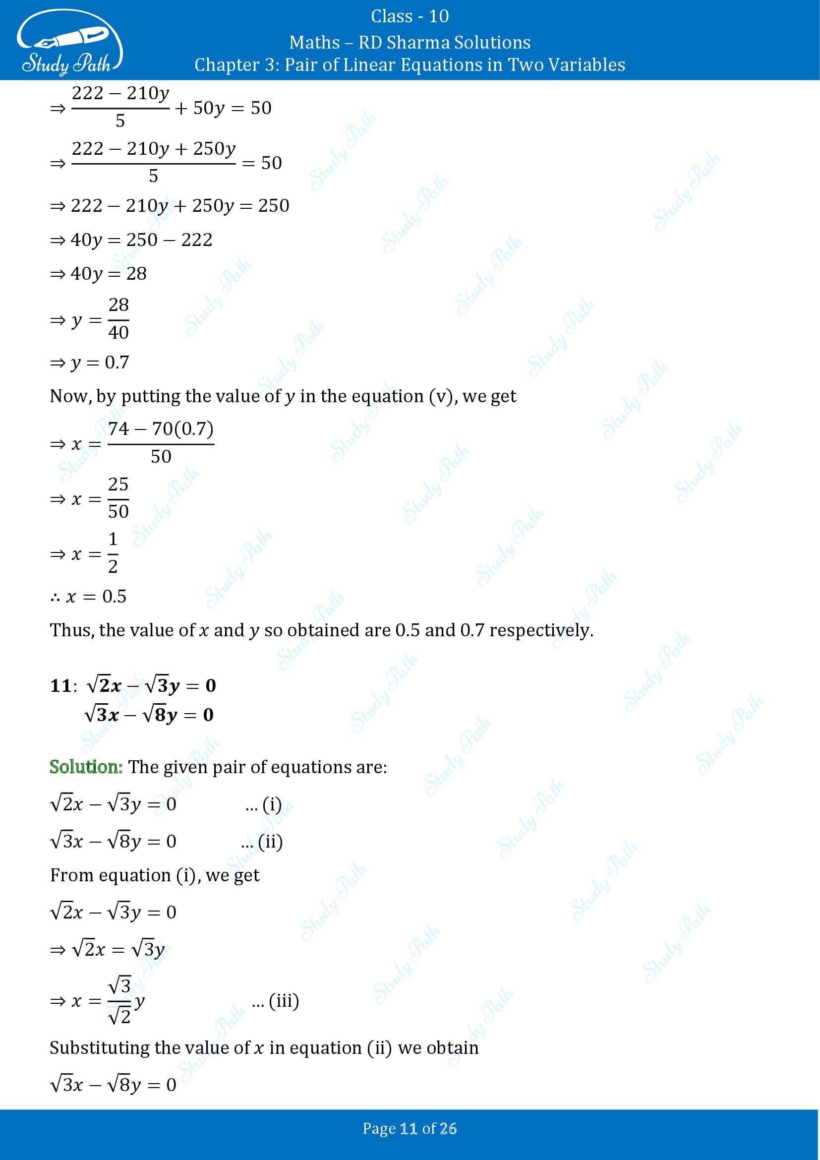 RD Sharma Solutions Class 10 Chapter 3 Pair of Linear Equations in Two Variables Exercise 3.3 00011