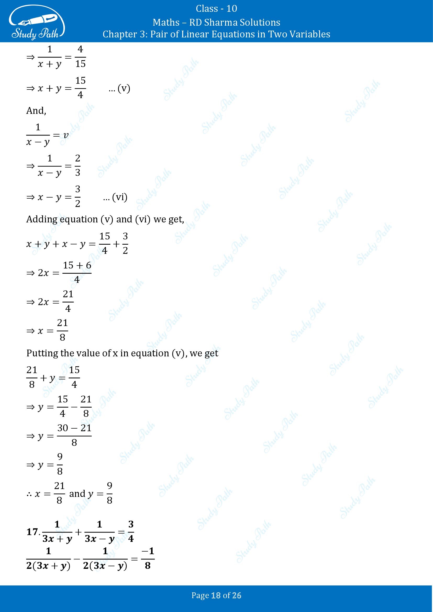 RD Sharma Solutions Class 10 Chapter 3 Pair of Linear Equations in Two Variables Exercise 3.3 00018