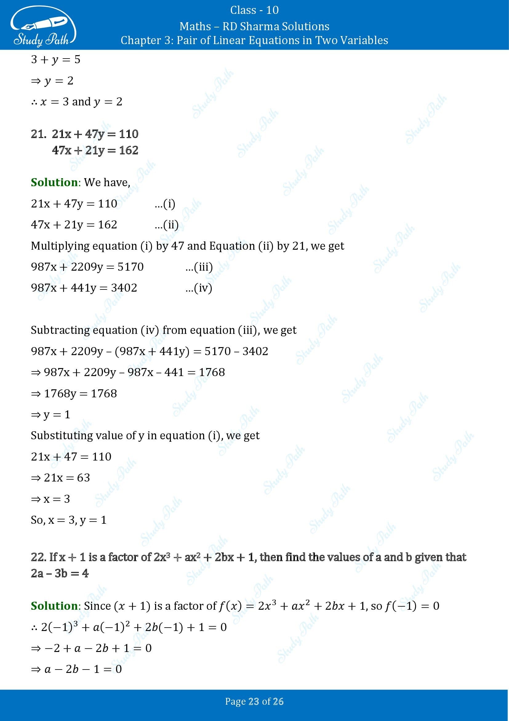 RD Sharma Solutions Class 10 Chapter 3 Pair of Linear Equations in Two Variables Exercise 3.3 00023