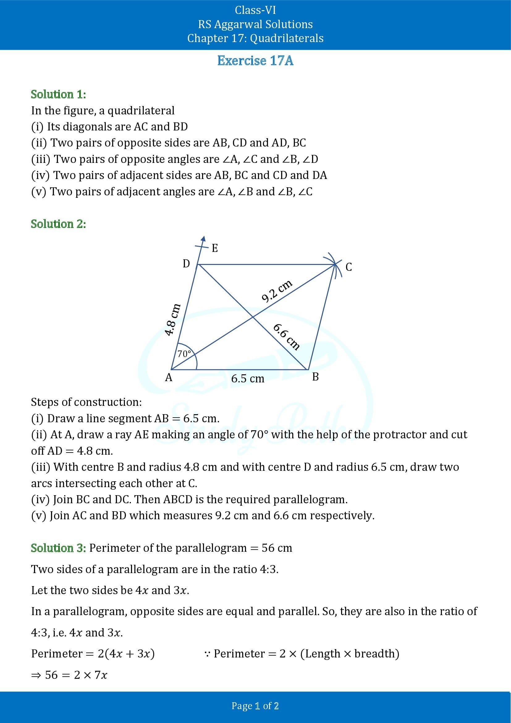 RS Aggarwal Solutions Class 6 Chapter 17 Quadrilaterals Exercise 17A 00001