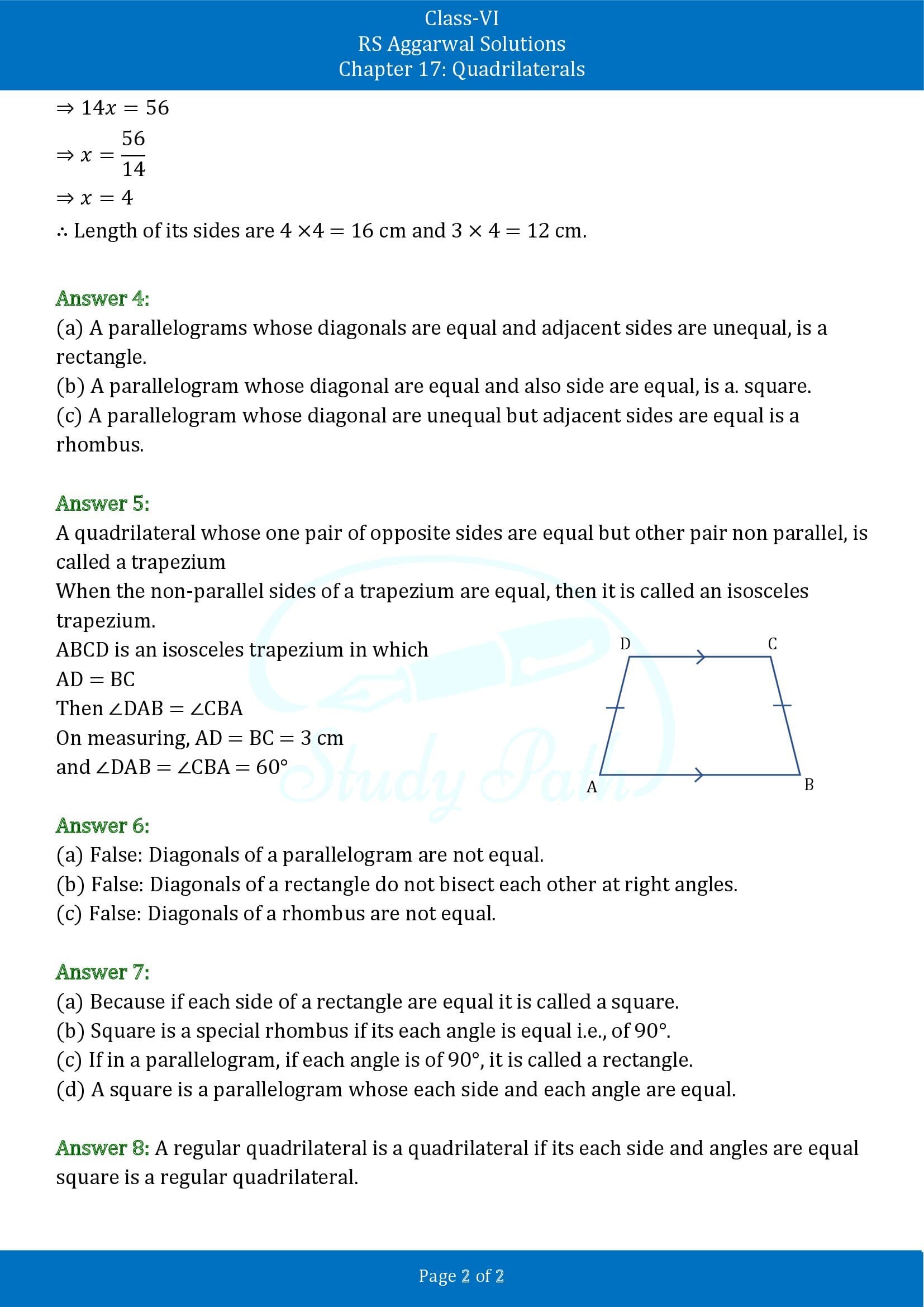 RS Aggarwal Solutions Class 6 Chapter 17 Quadrilaterals Exercise 17A 00002