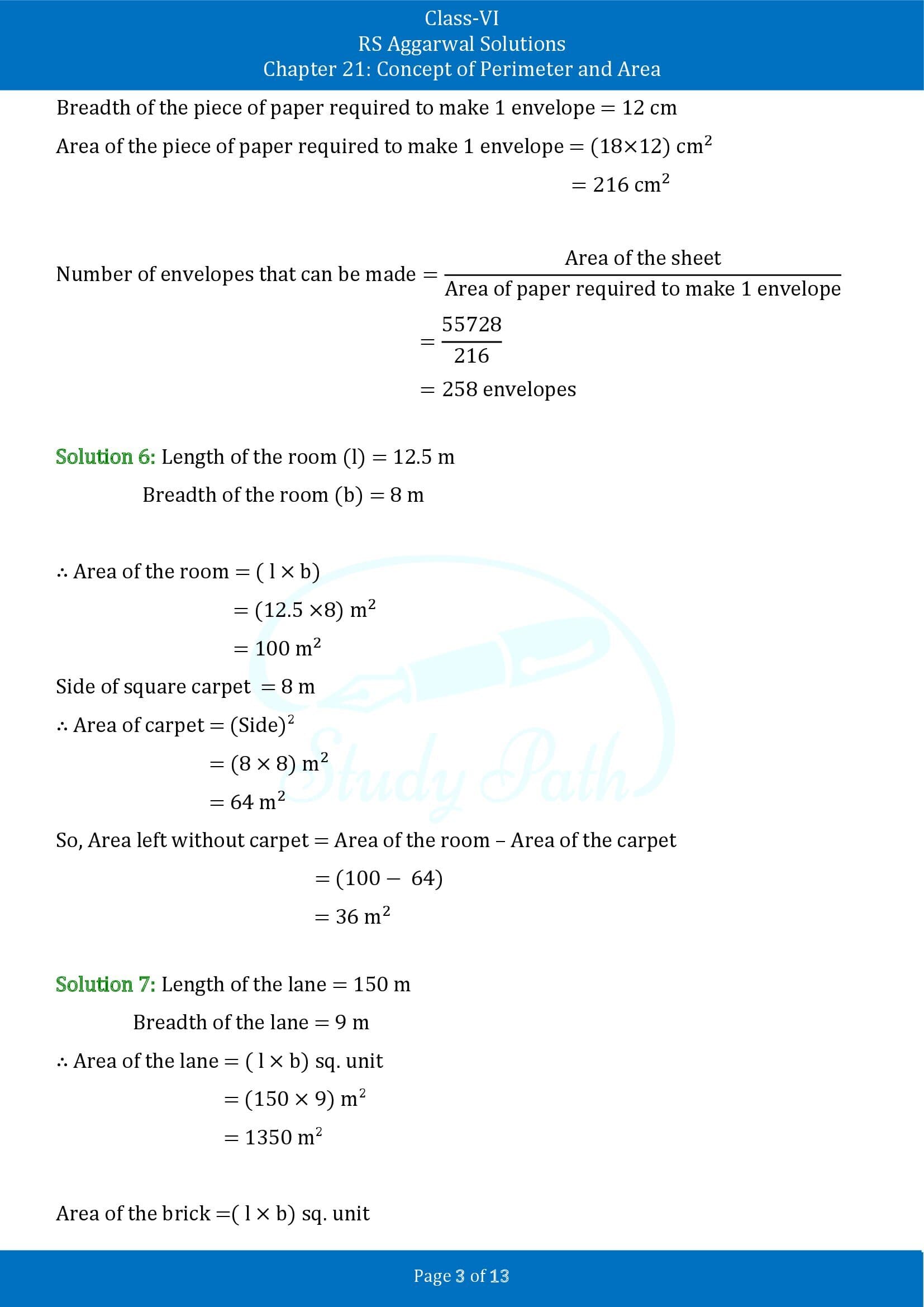 RS Aggarwal Solutions Class 6 Chapter 21 Concept of Perimeter and Area Exercise 21D 00003