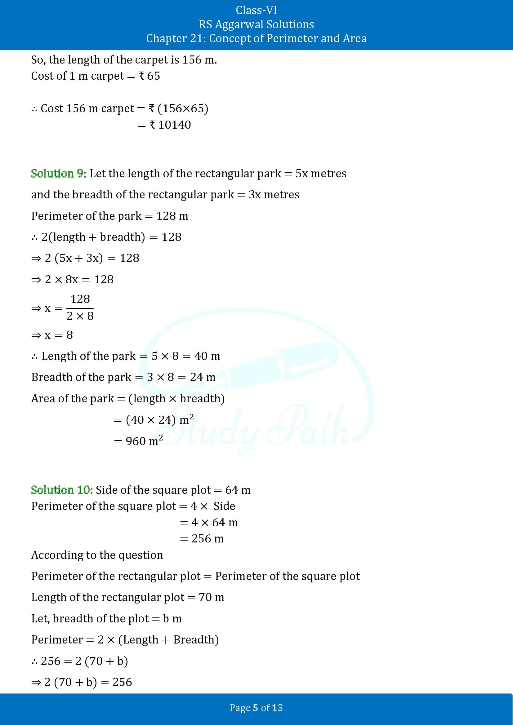 RS Aggarwal Solutions Class 6 Chapter 21 Concept of Perimeter and Area Exercise 21D 00005