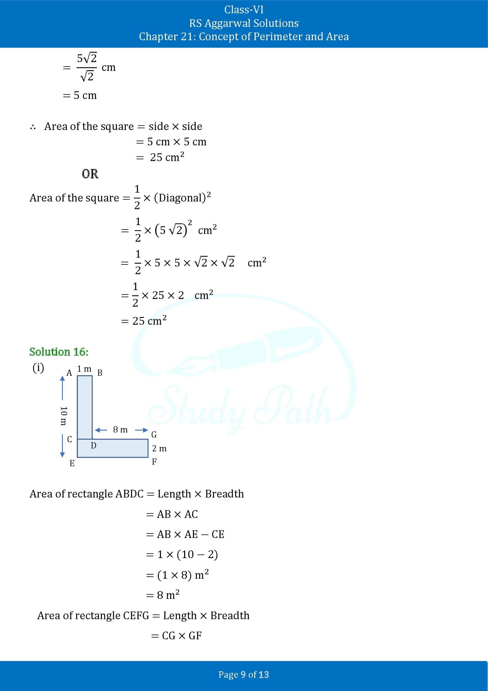 RS Aggarwal Solutions Class 6 Chapter 21 Concept of Perimeter and Area Exercise 21D 00009