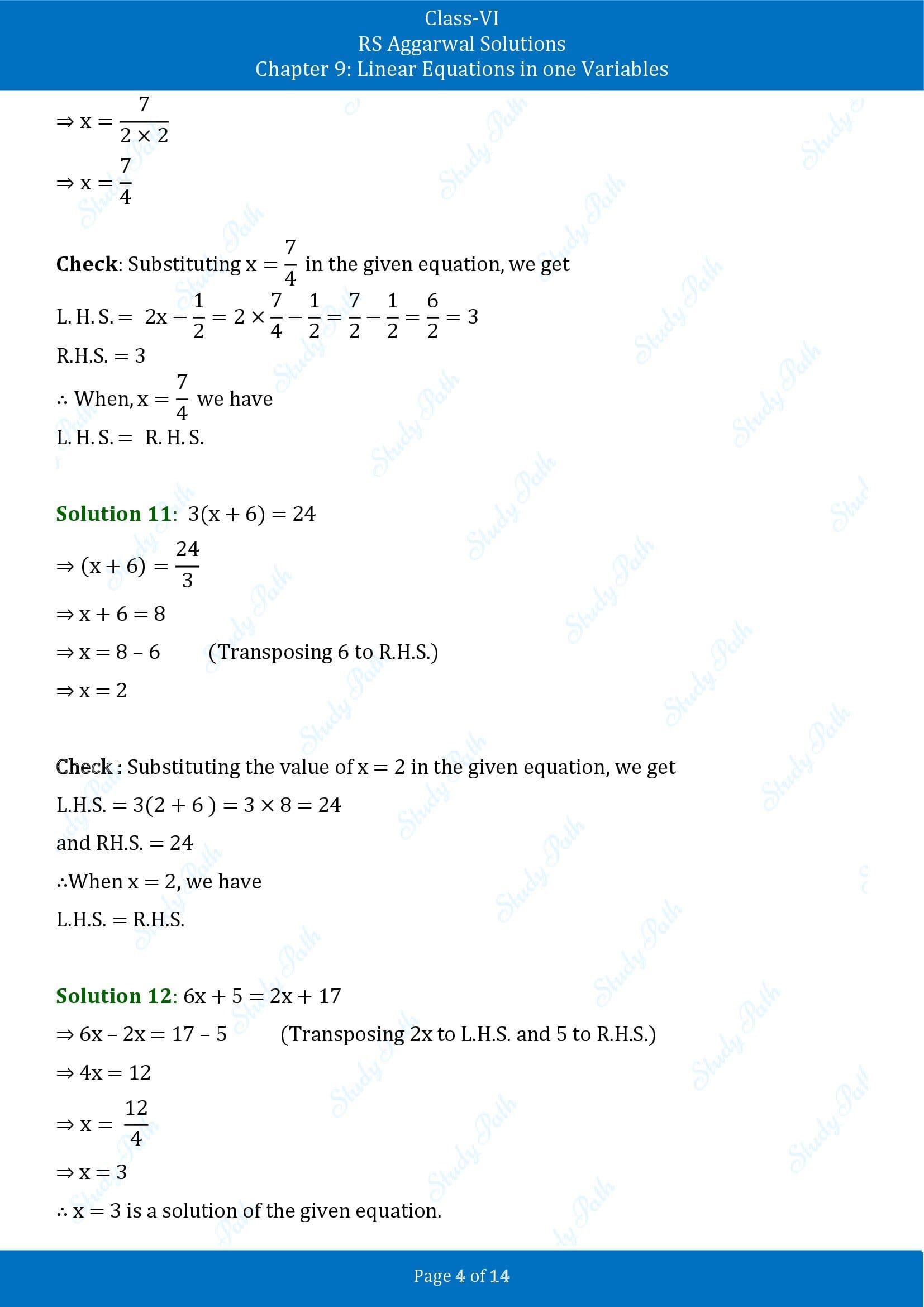 RS Aggarwal Solutions Class 6 Chapter 9 Linear Equations in One Variable Exercise 9B 00004