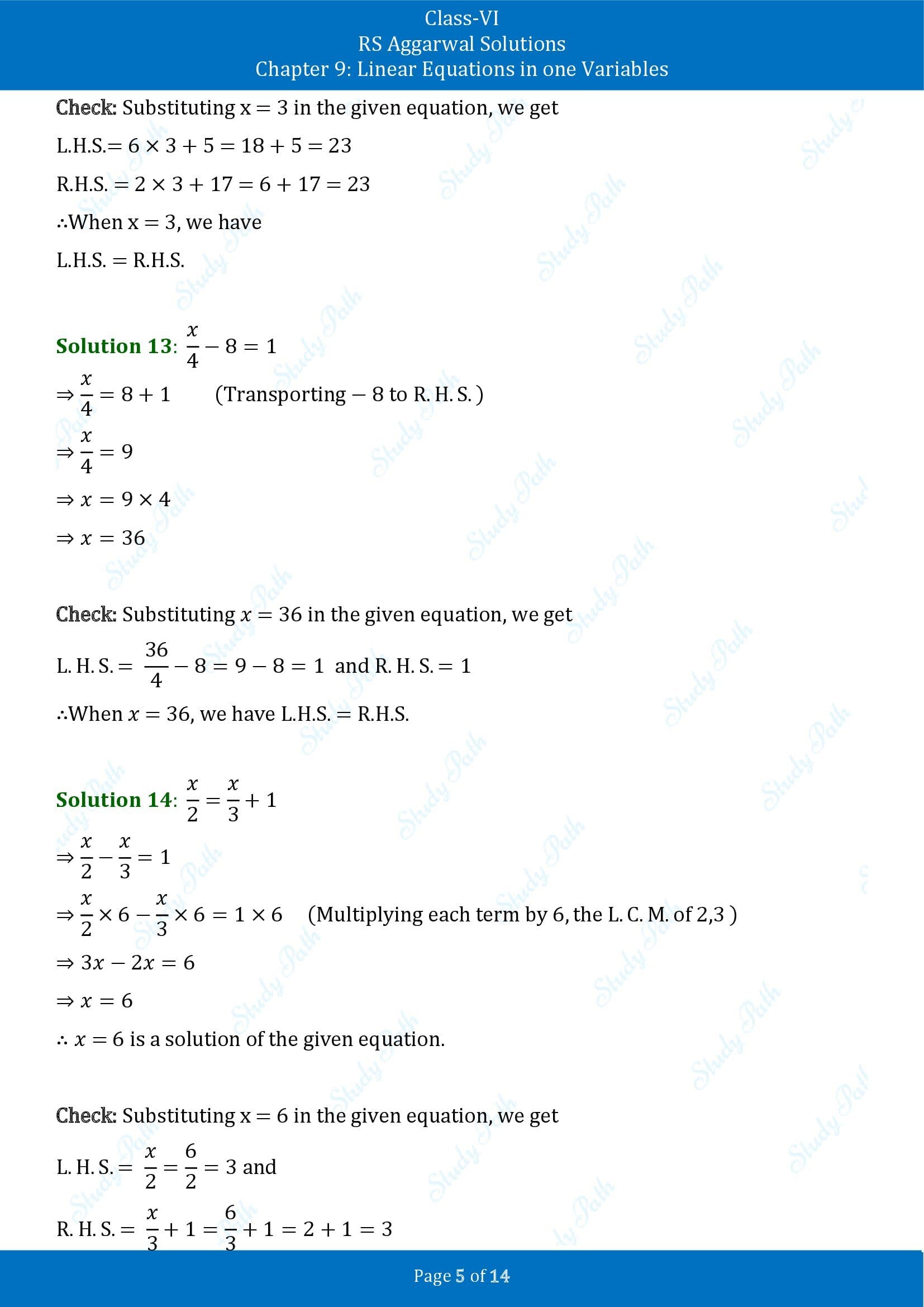 RS Aggarwal Solutions Class 6 Chapter 9 Linear Equations in One Variable Exercise 9B 00005