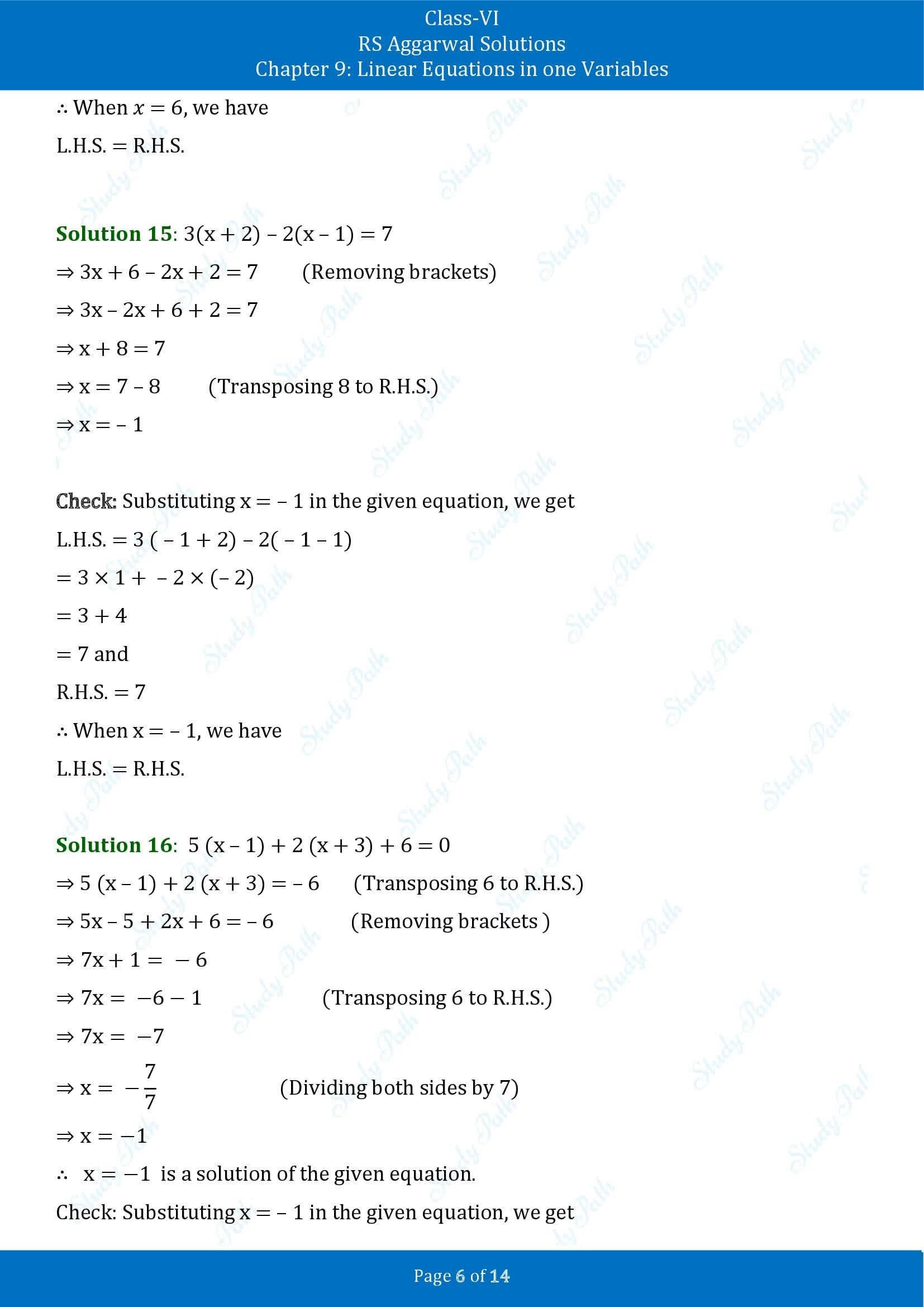 RS Aggarwal Solutions Class 6 Chapter 9 Linear Equations in One Variable Exercise 9B 00006