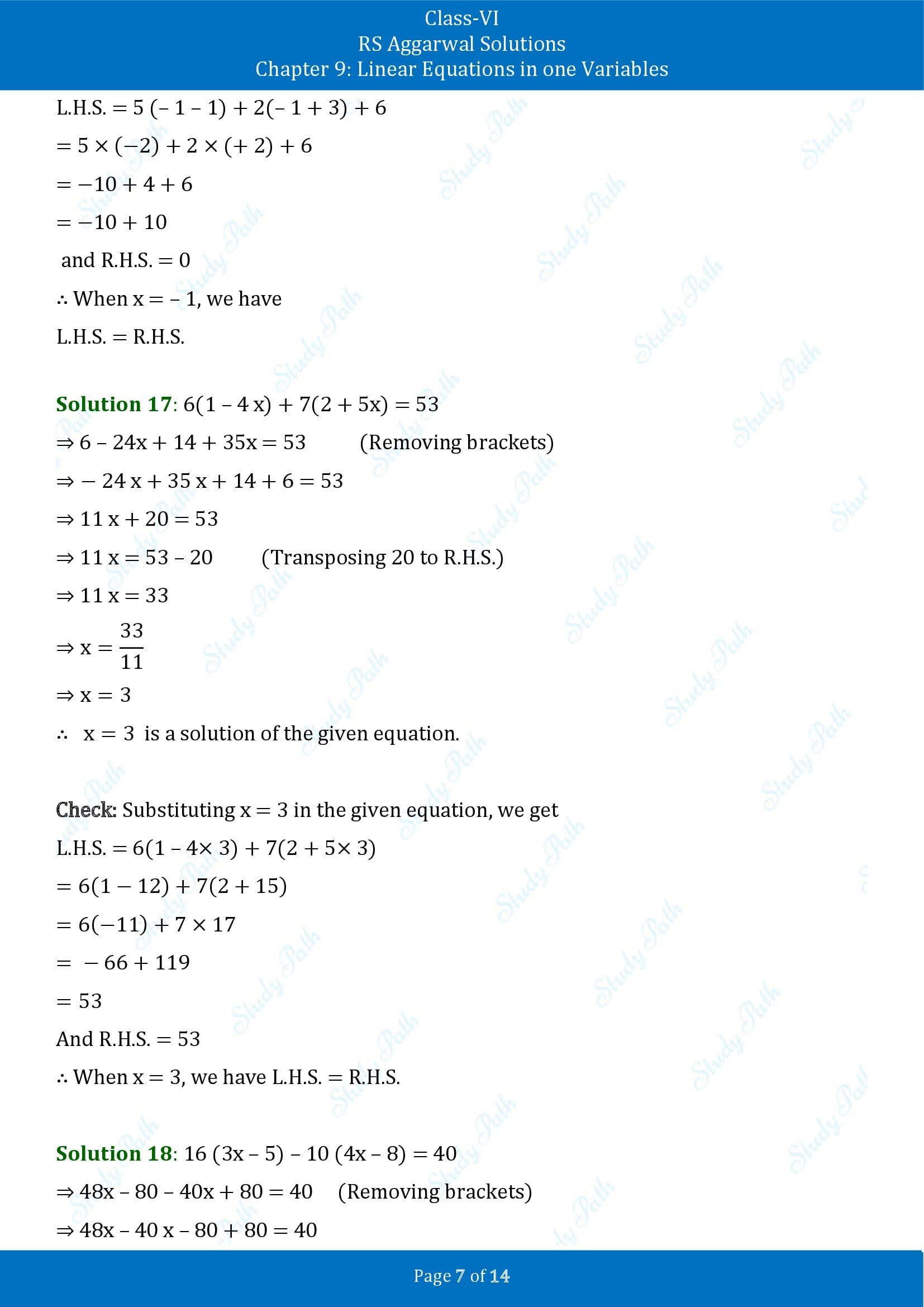 RS Aggarwal Solutions Class 6 Chapter 9 Linear Equations in One Variable Exercise 9B 00007