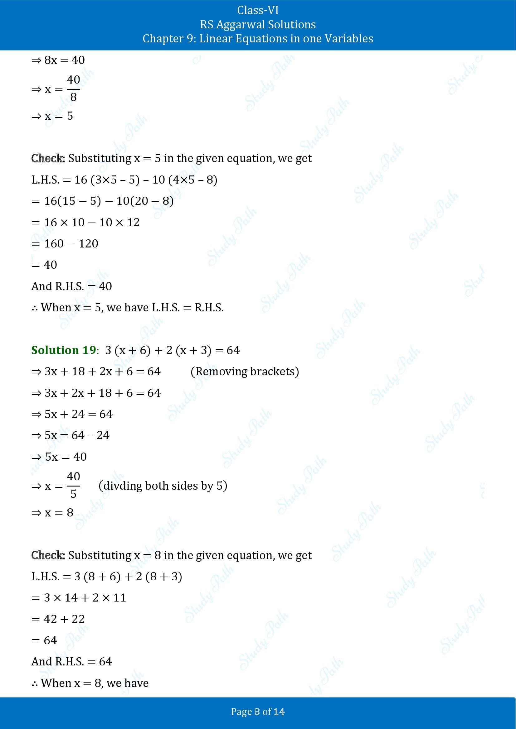 RS Aggarwal Solutions Class 6 Chapter 9 Linear Equations in One Variable Exercise 9B 00008