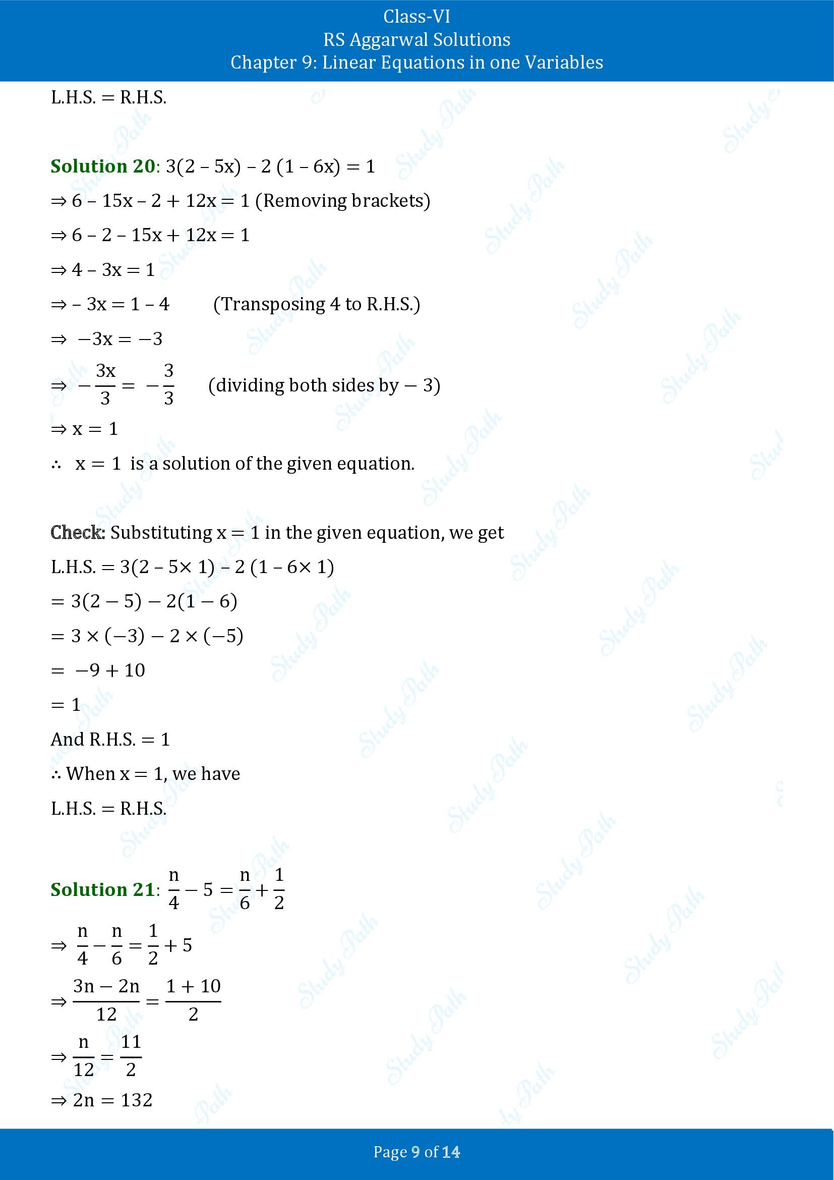 RS Aggarwal Solutions Class 6 Chapter 9 Linear Equations in One Variable Exercise 9B 00009