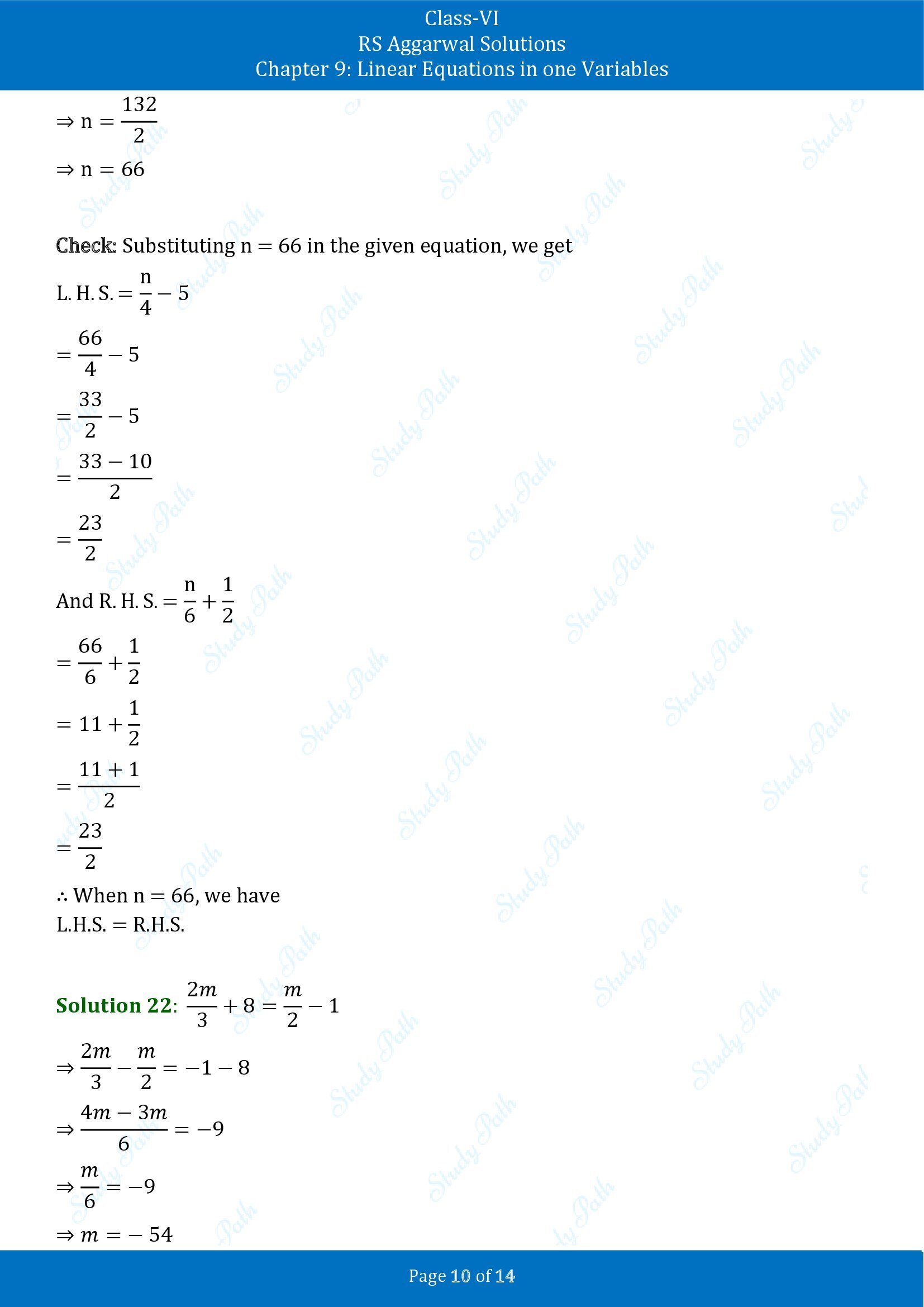 RS Aggarwal Solutions Class 6 Chapter 9 Linear Equations in One Variable Exercise 9B 00010