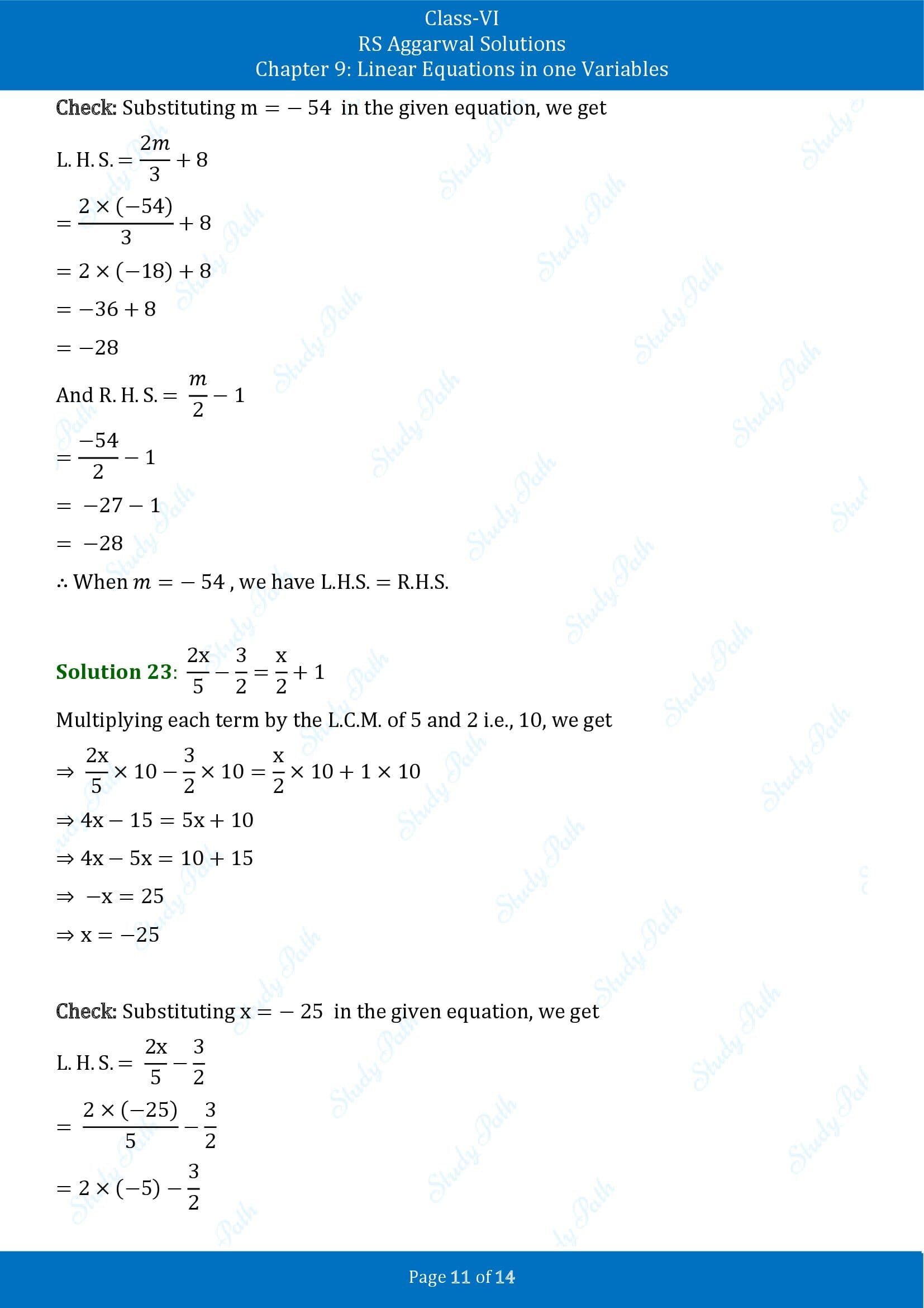 RS Aggarwal Solutions Class 6 Chapter 9 Linear Equations in One Variable Exercise 9B 00011