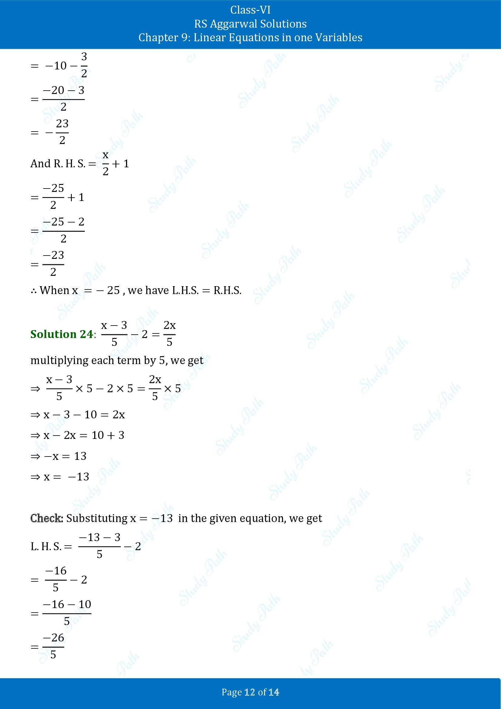 RS Aggarwal Solutions Class 6 Chapter 9 Linear Equations in One Variable Exercise 9B 00012