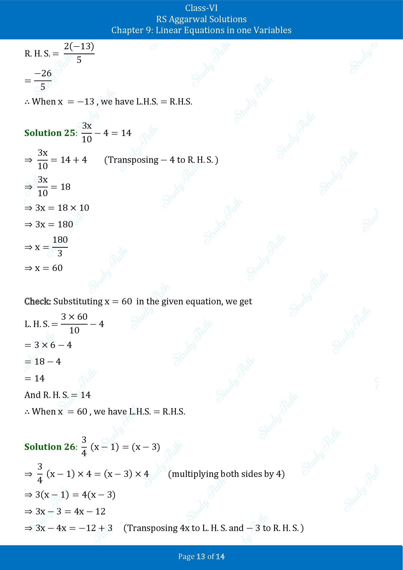 RS Aggarwal Solutions Class 6 Chapter 9 Linear Equations in One Variable Exercise 9B 00013