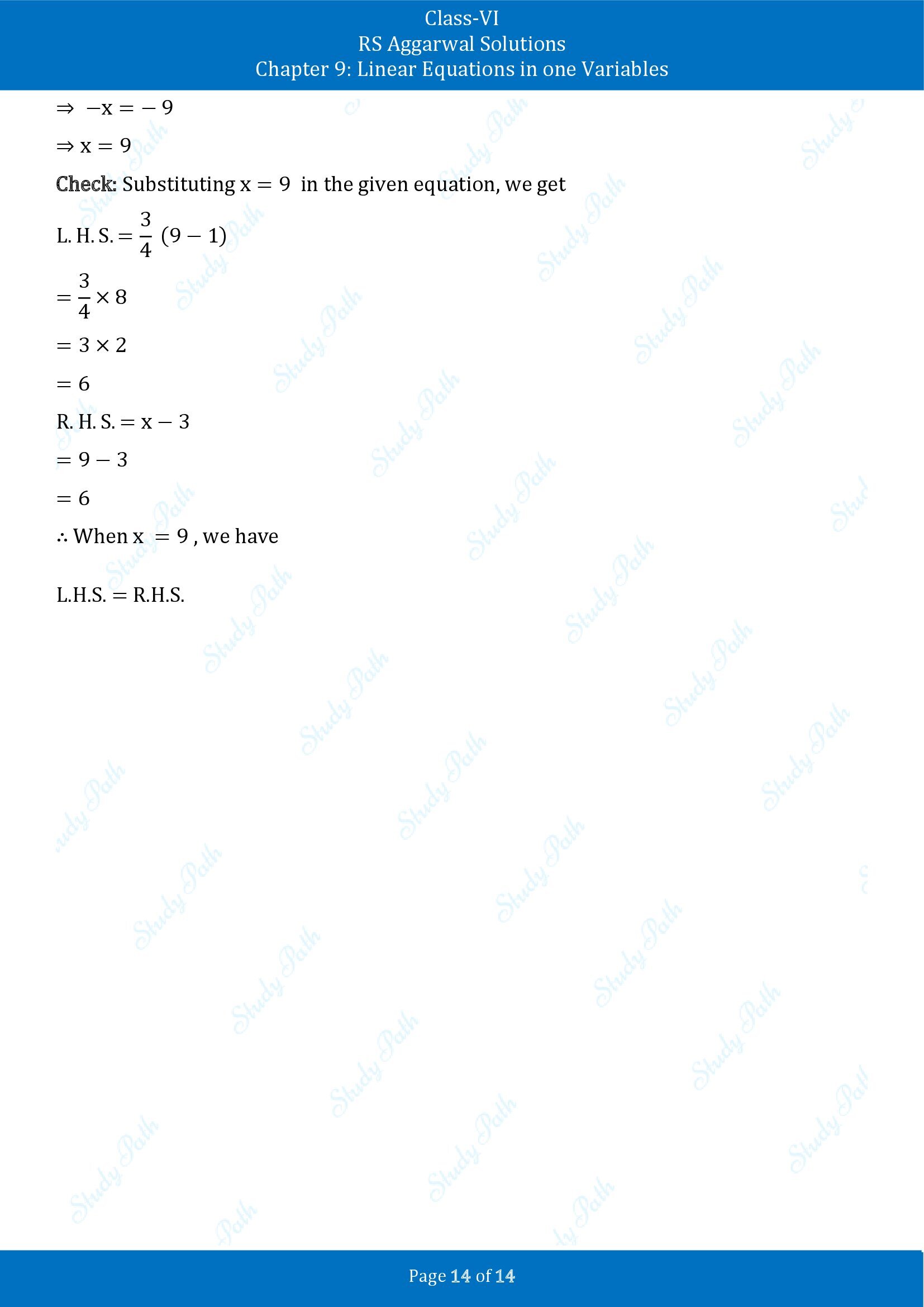 RS Aggarwal Solutions Class 6 Chapter 9 Linear Equations in One Variable Exercise 9B 00014