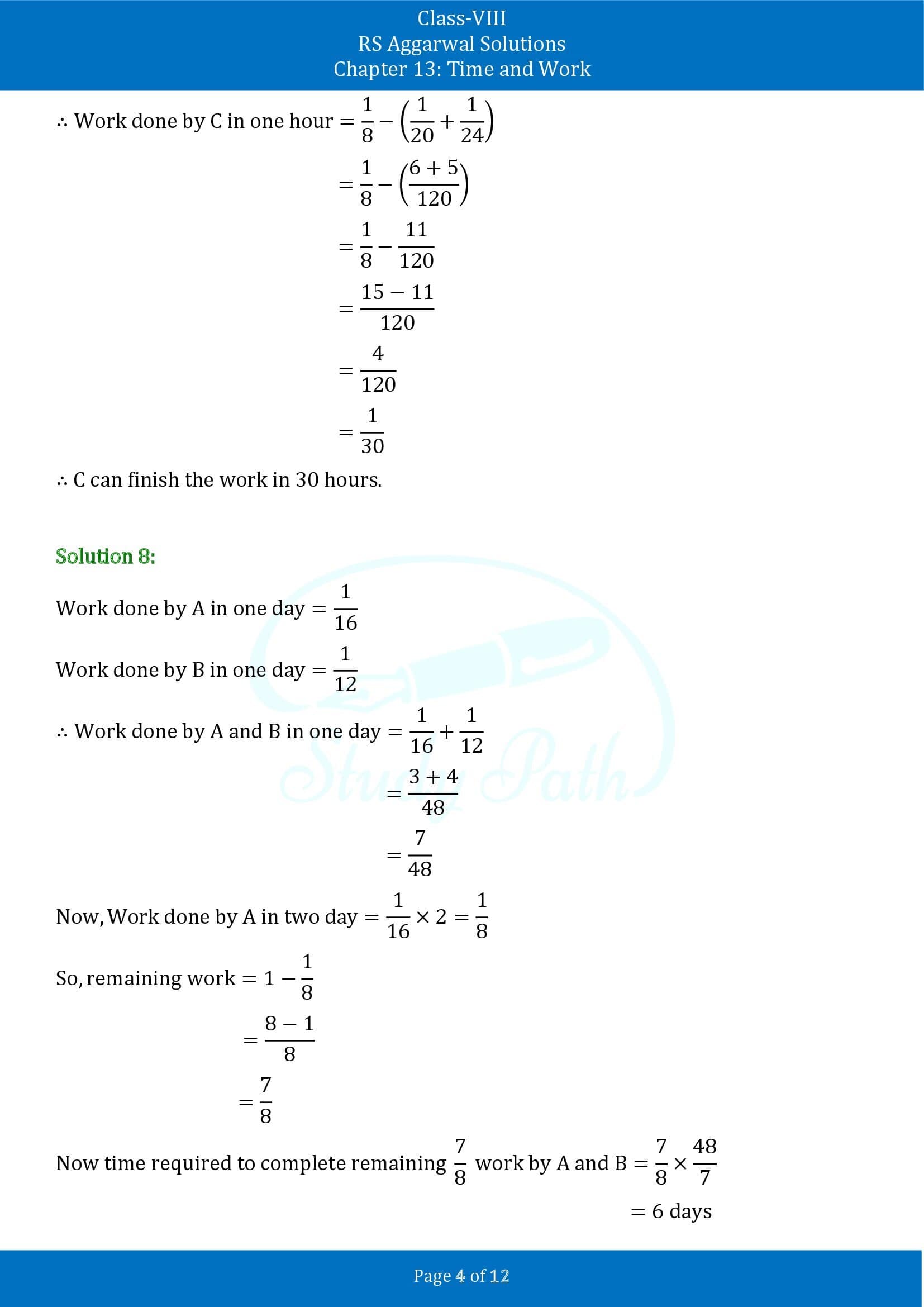 RS Aggarwal Solutions Class 8 Chapter 13 Time and Work Exercise 13A 00004