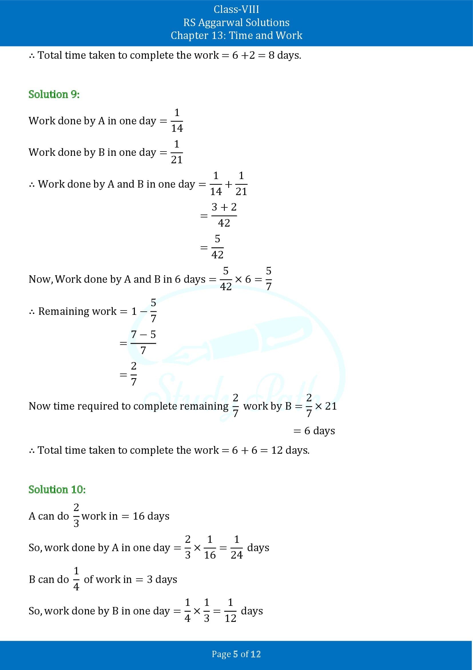 RS Aggarwal Solutions Class 8 Chapter 13 Time and Work Exercise 13A 00005