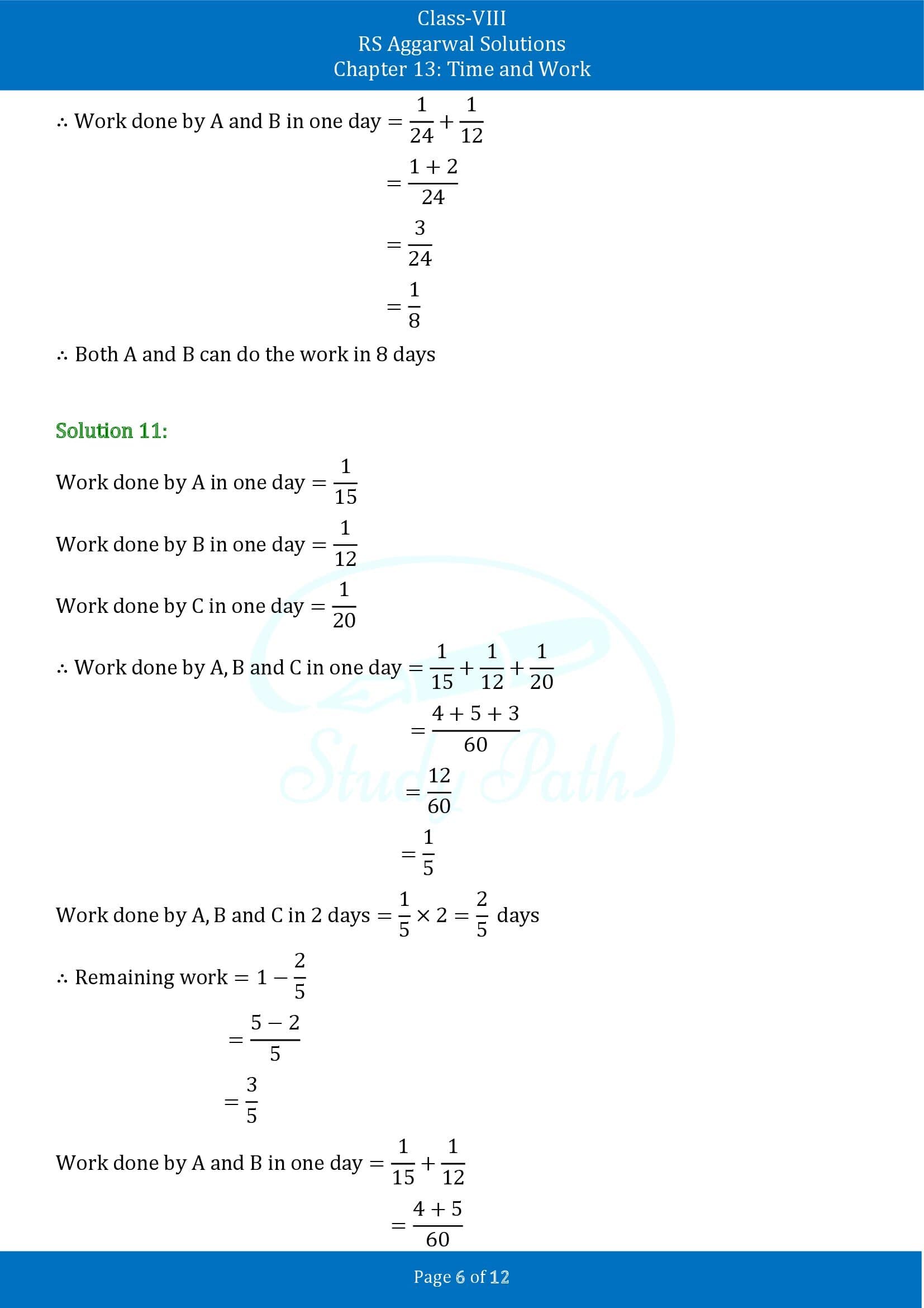 RS Aggarwal Solutions Class 8 Chapter 13 Time and Work Exercise 13A 00006