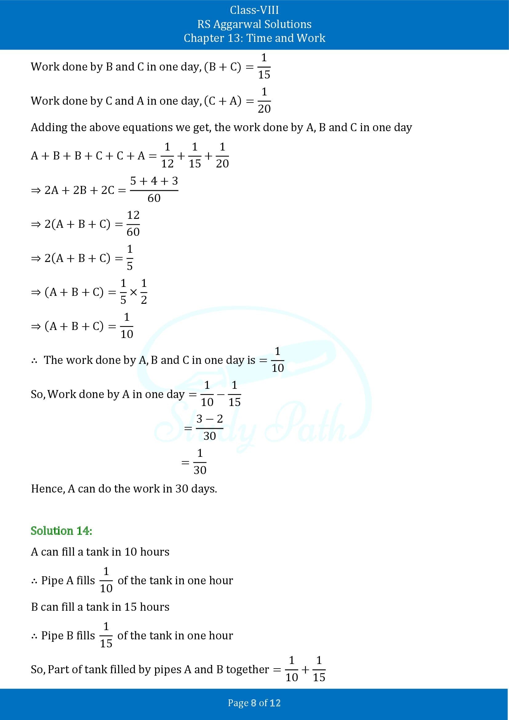 RS Aggarwal Solutions Class 8 Chapter 13 Time and Work Exercise 13A 00008