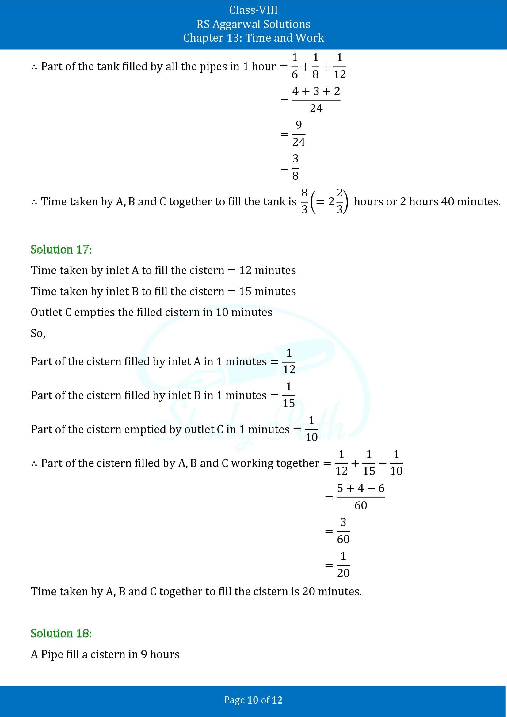 RS Aggarwal Solutions Class 8 Chapter 13 Time and Work Exercise 13A 00010