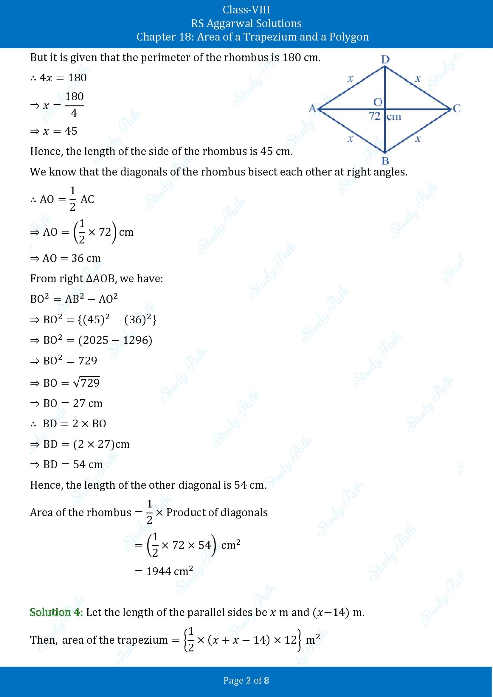 RS Aggarwal Solutions Class 8 Chapter 18 Area of a Trapezium and a Polygon Test Paper 00002