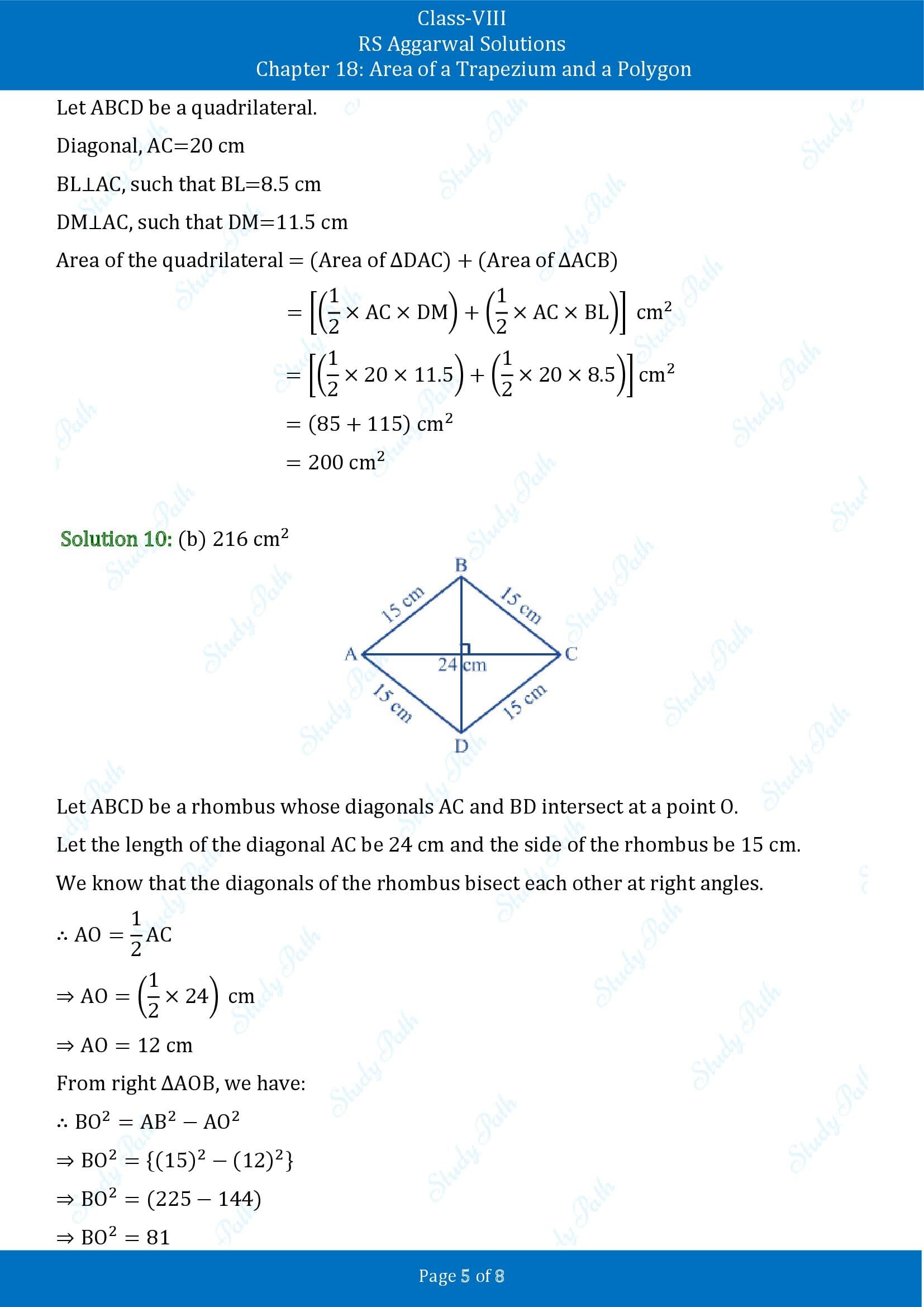 RS Aggarwal Solutions Class 8 Chapter 18 Area of a Trapezium and a Polygon Test Paper 00005