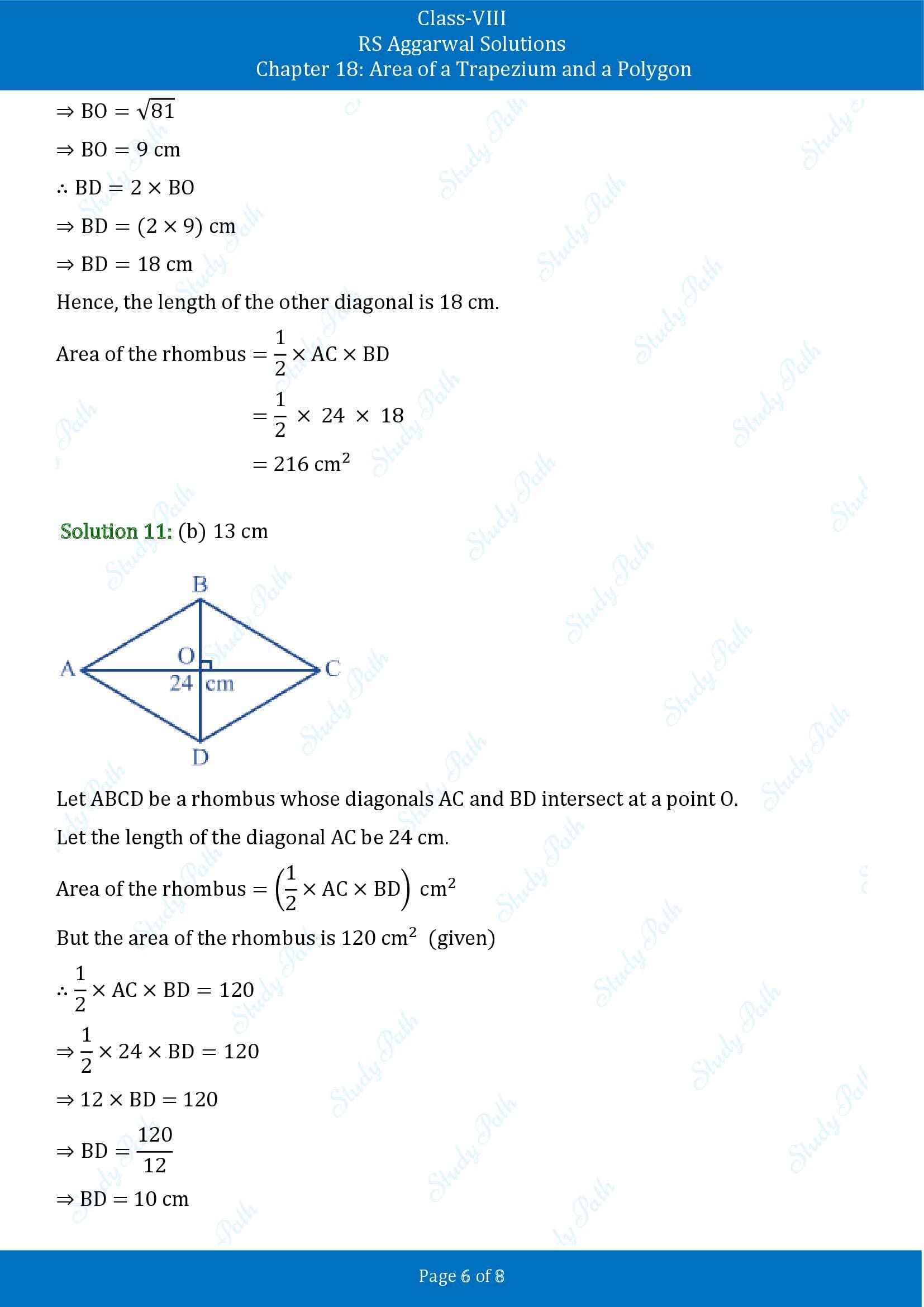 RS Aggarwal Solutions Class 8 Chapter 18 Area of a Trapezium and a Polygon Test Paper 00006