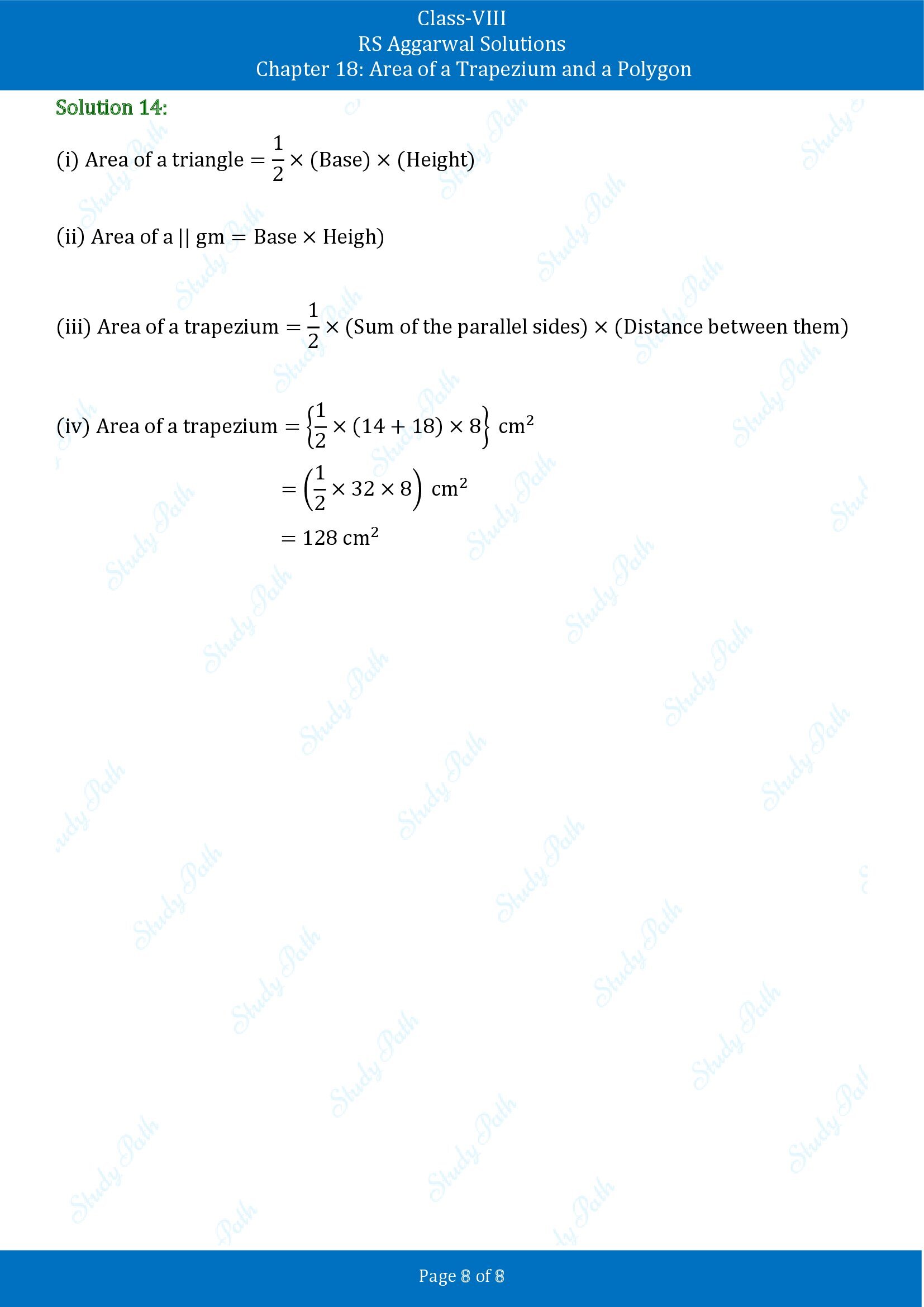 RS Aggarwal Solutions Class 8 Chapter 18 Area of a Trapezium and a Polygon Test Paper 00008