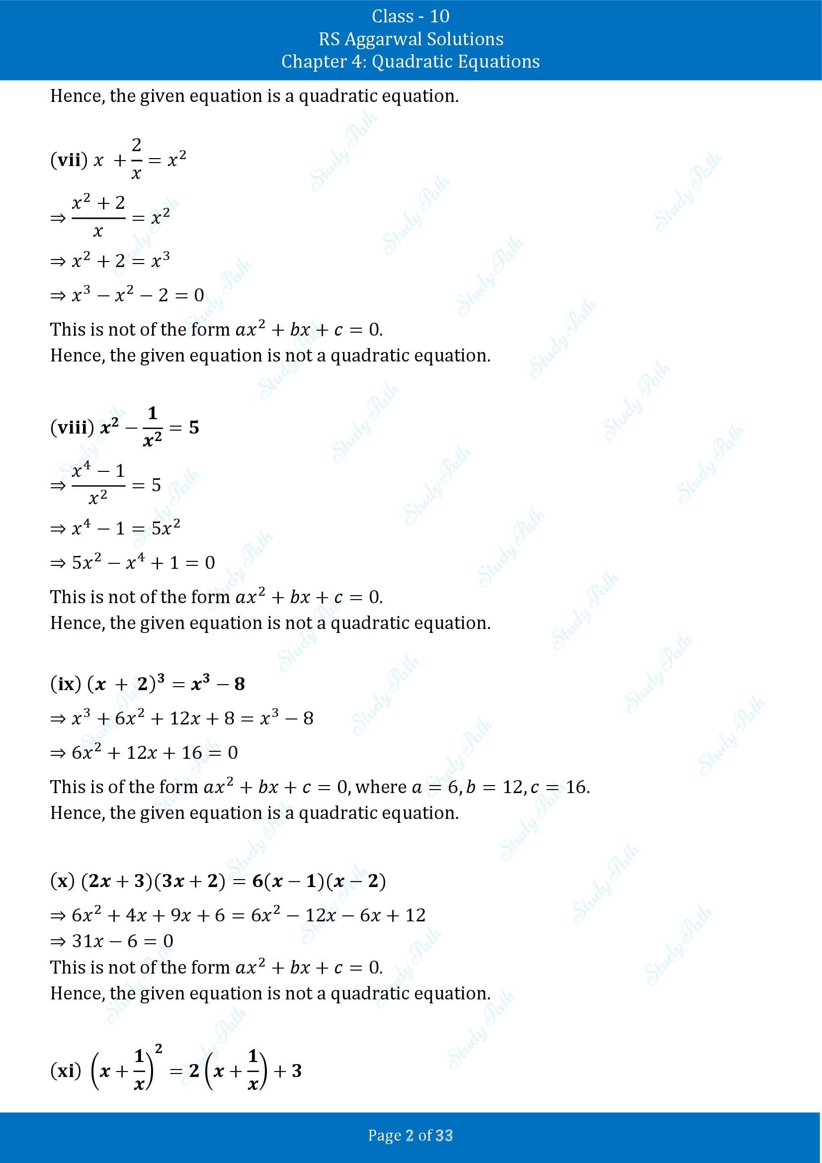 RS Aggarwal Solutions for Class 10 Chapter 4 Quadratic Equations Exercise 4A 00002