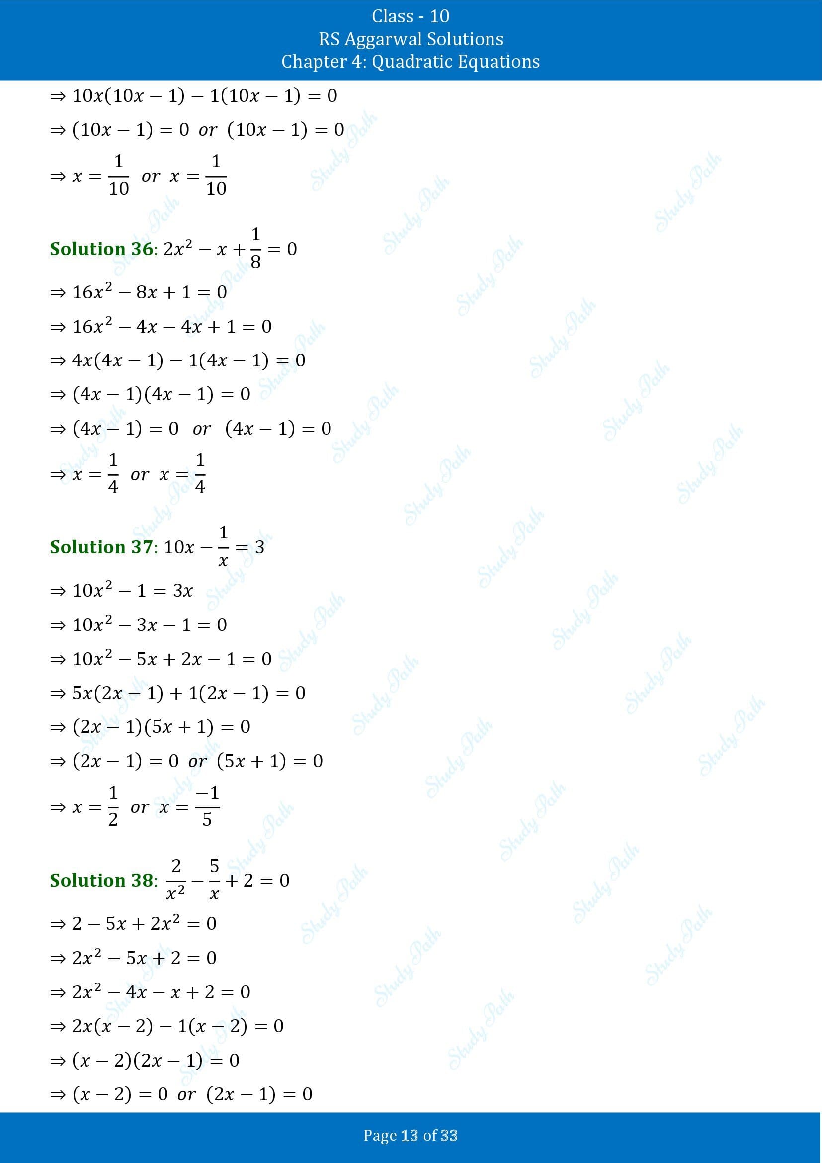 RS Aggarwal Solutions for Class 10 Chapter 4 Quadratic Equations Exercise 4A 00013