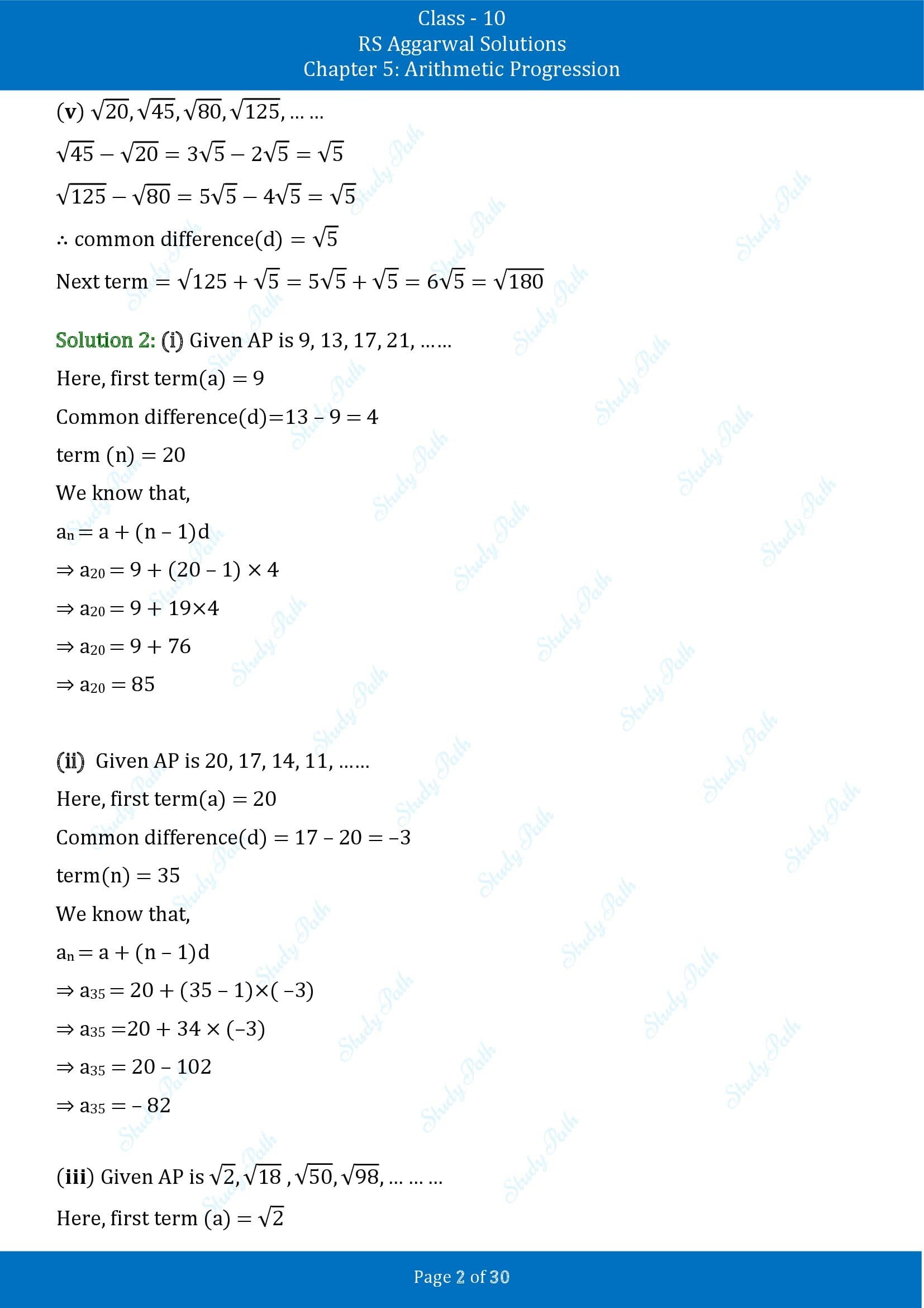 RS Aggarwal Solutions for Class 10 Chapter 5 Arithmetic Progression Exercise 5A 00002