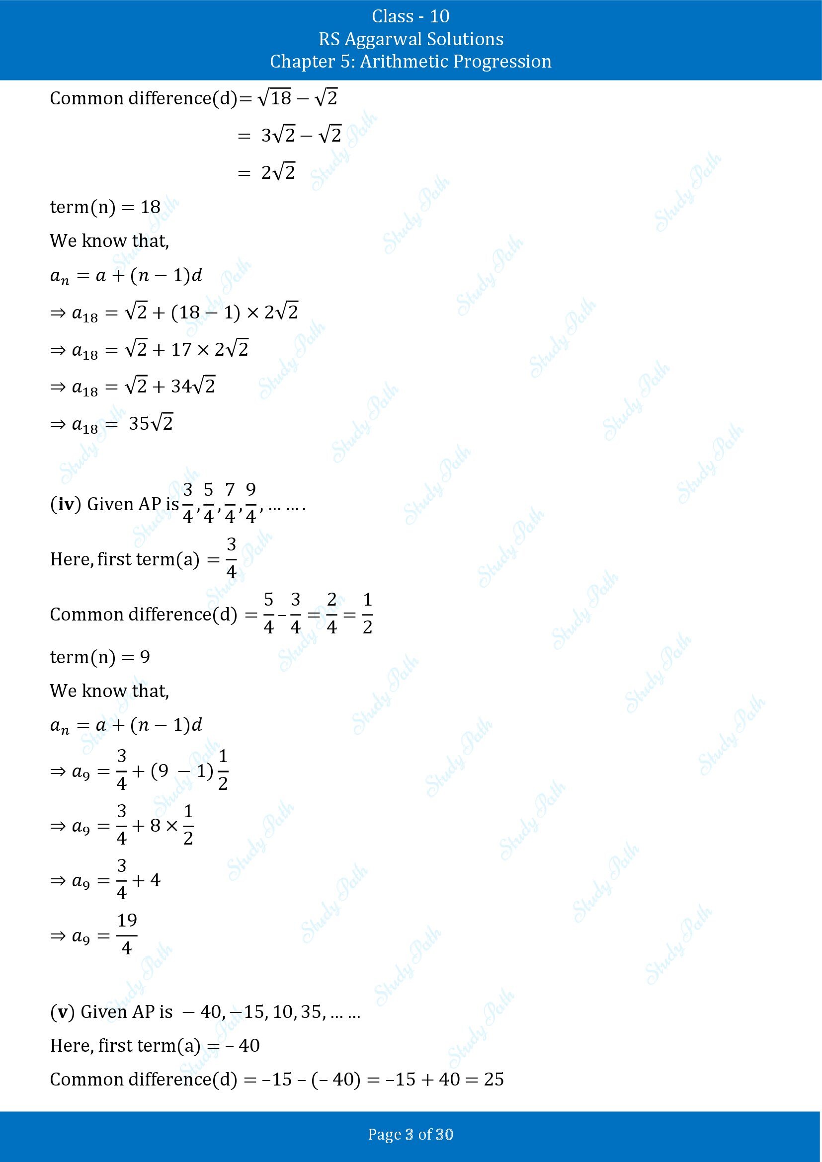 RS Aggarwal Solutions for Class 10 Chapter 5 Arithmetic Progression Exercise 5A 00003