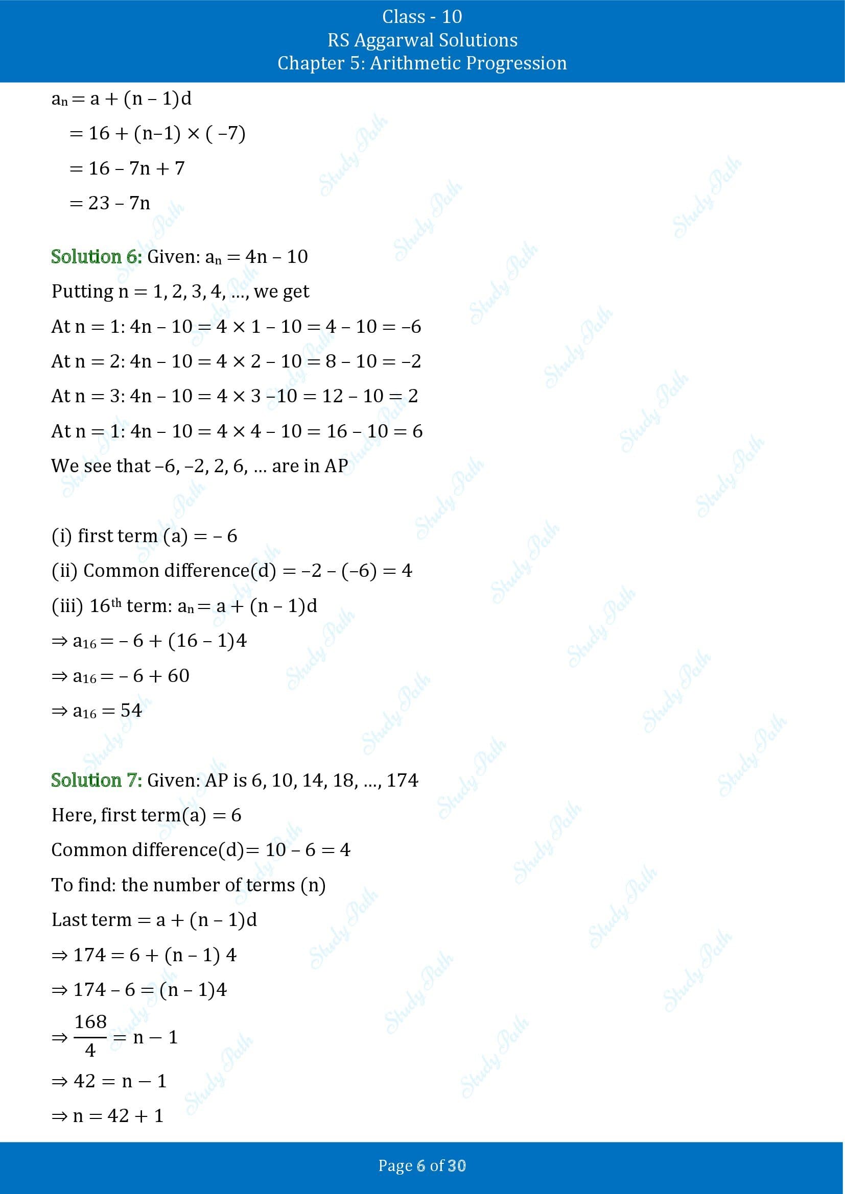 RS Aggarwal Solutions for Class 10 Chapter 5 Arithmetic Progression Exercise 5A 00006