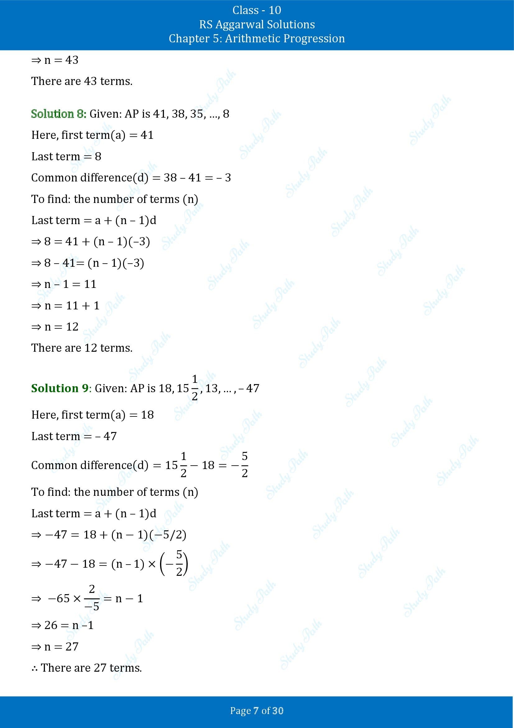 RS Aggarwal Solutions for Class 10 Chapter 5 Arithmetic Progression Exercise 5A 00007