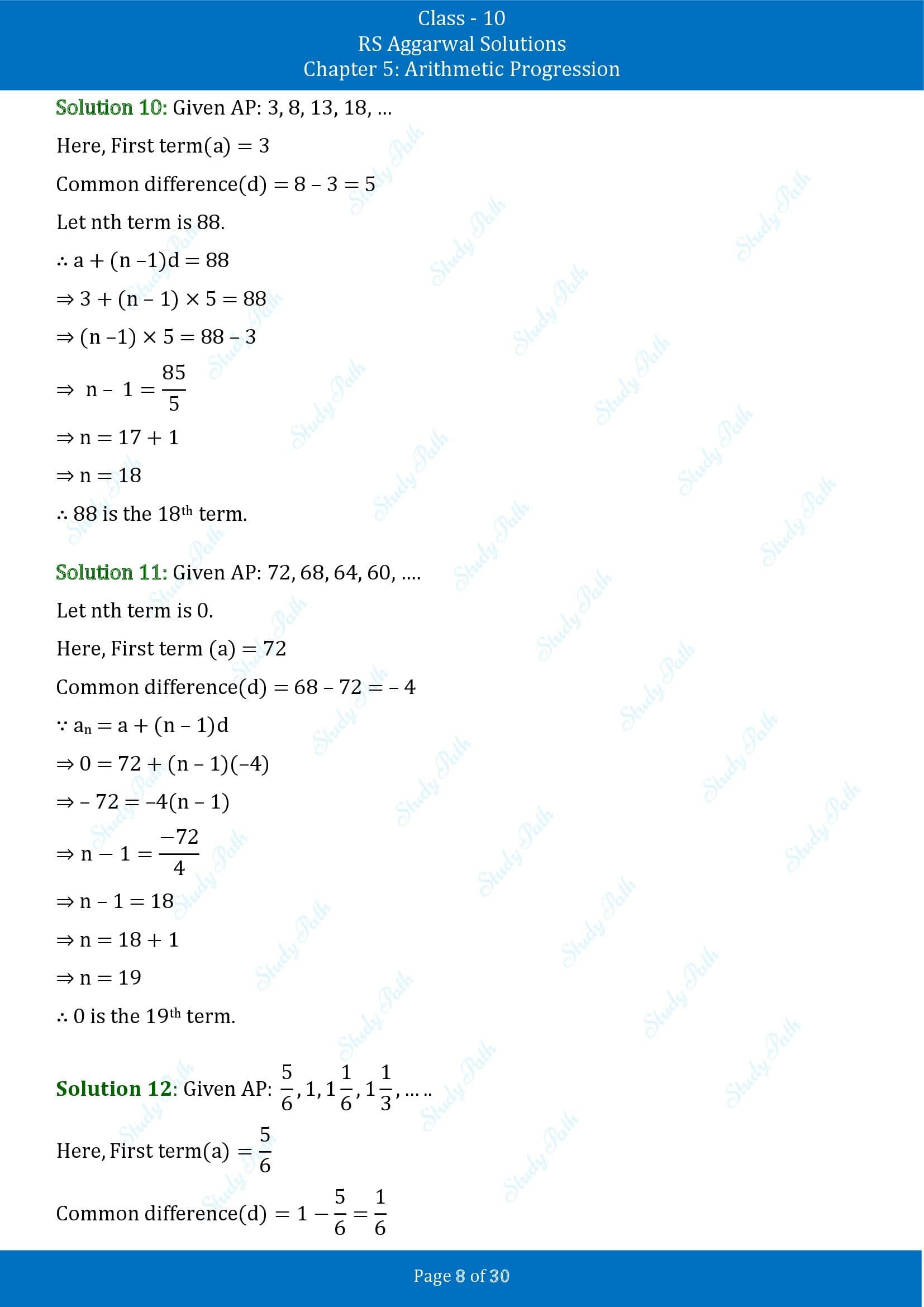 RS Aggarwal Solutions for Class 10 Chapter 5 Arithmetic Progression Exercise 5A 00008