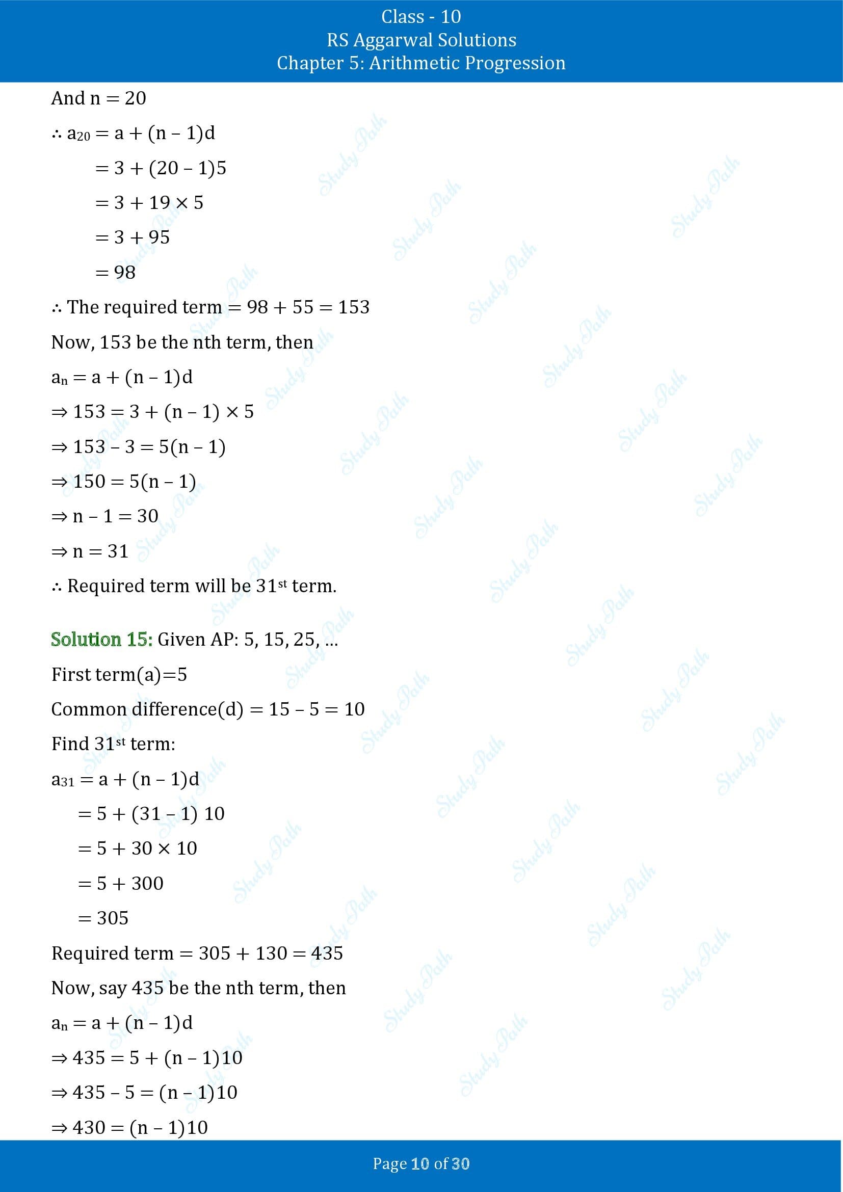 RS Aggarwal Solutions for Class 10 Chapter 5 Arithmetic Progression Exercise 5A 00010