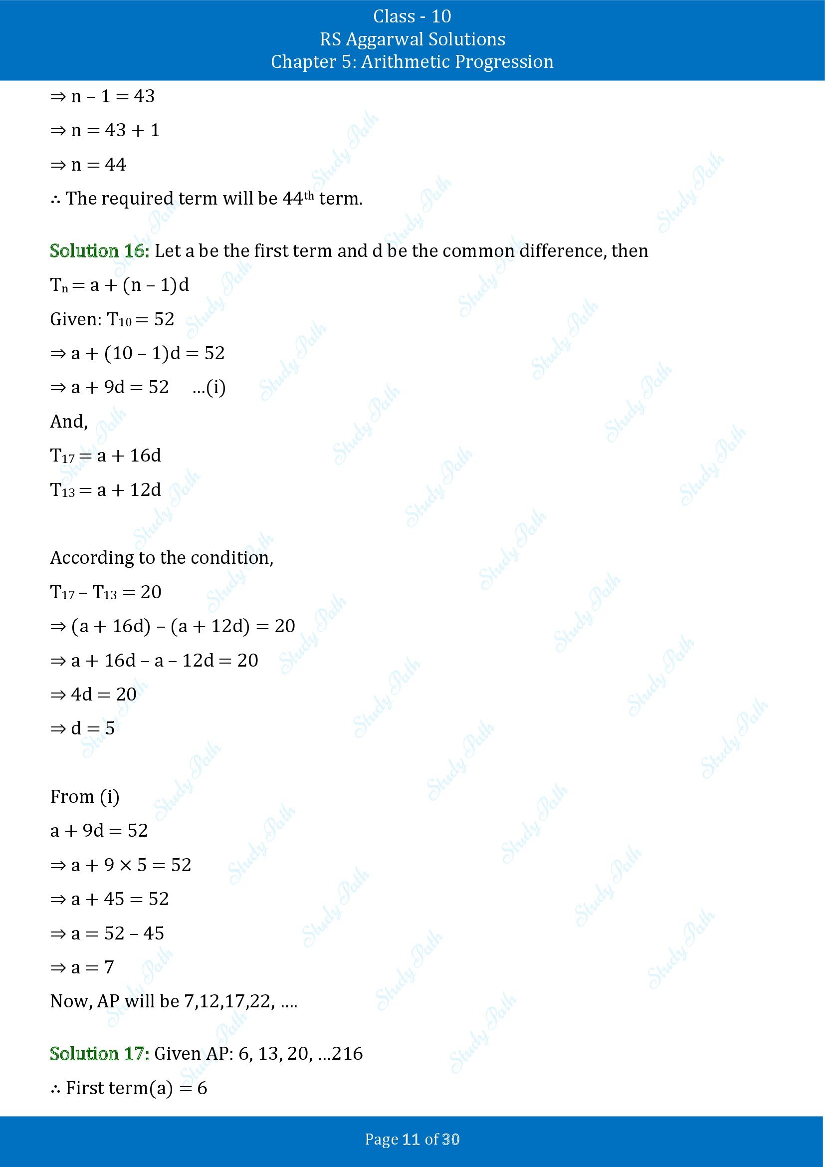 RS Aggarwal Solutions for Class 10 Chapter 5 Arithmetic Progression Exercise 5A 00011