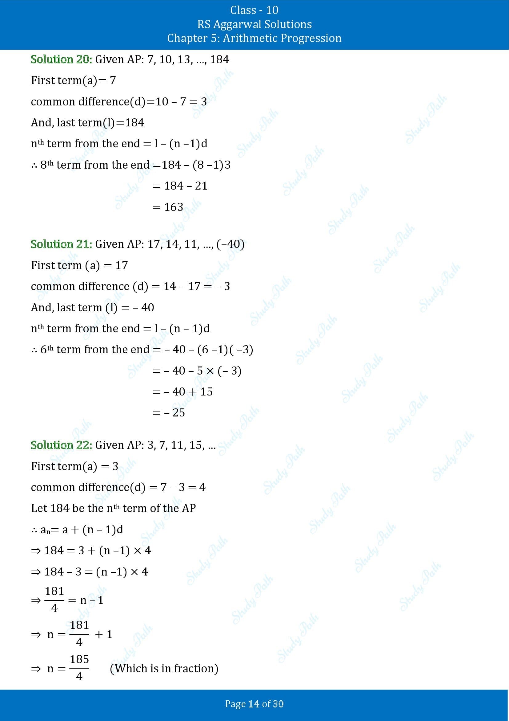 RS Aggarwal Solutions for Class 10 Chapter 5 Arithmetic Progression Exercise 5A 00014