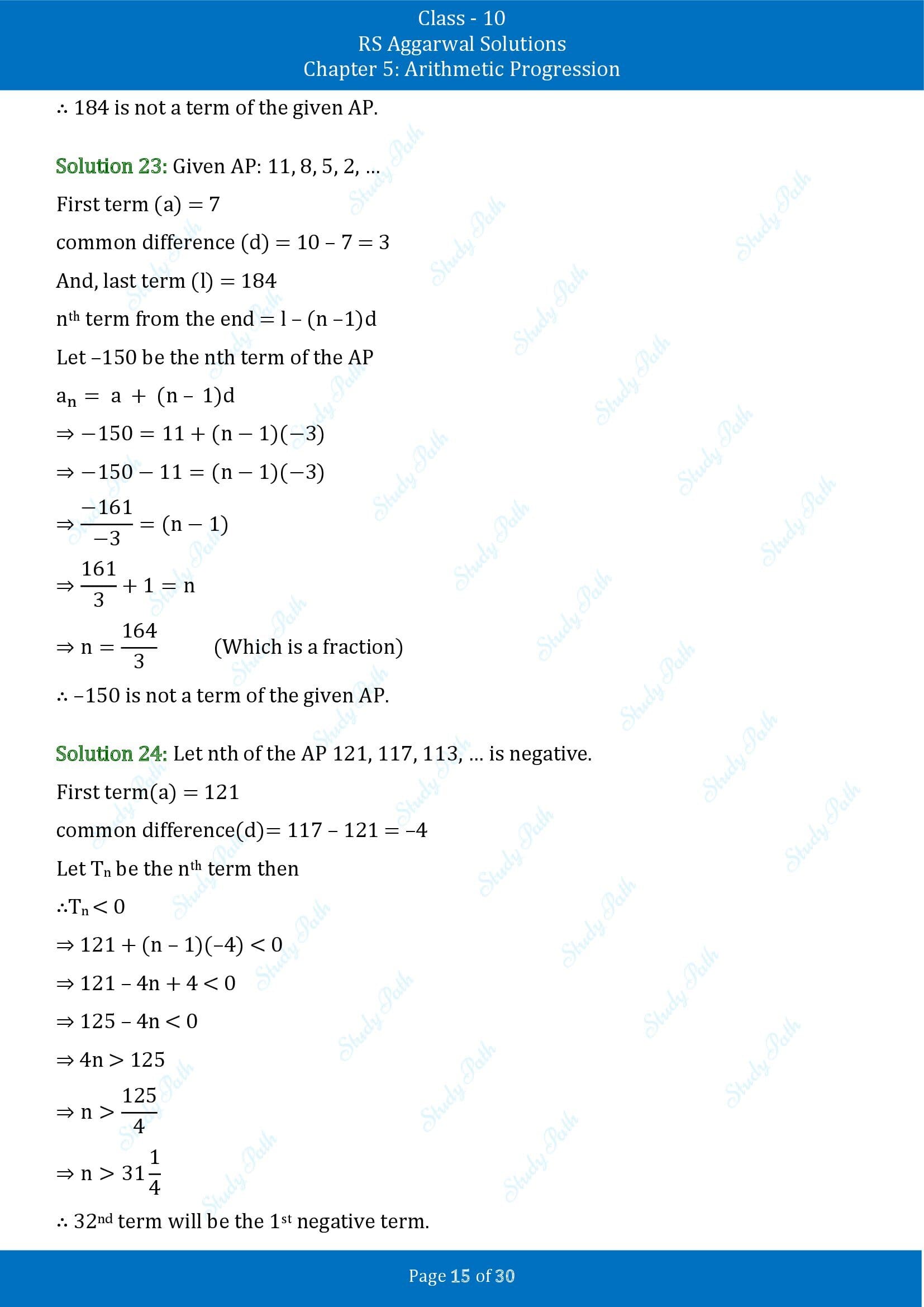 RS Aggarwal Solutions for Class 10 Chapter 5 Arithmetic Progression Exercise 5A 00015