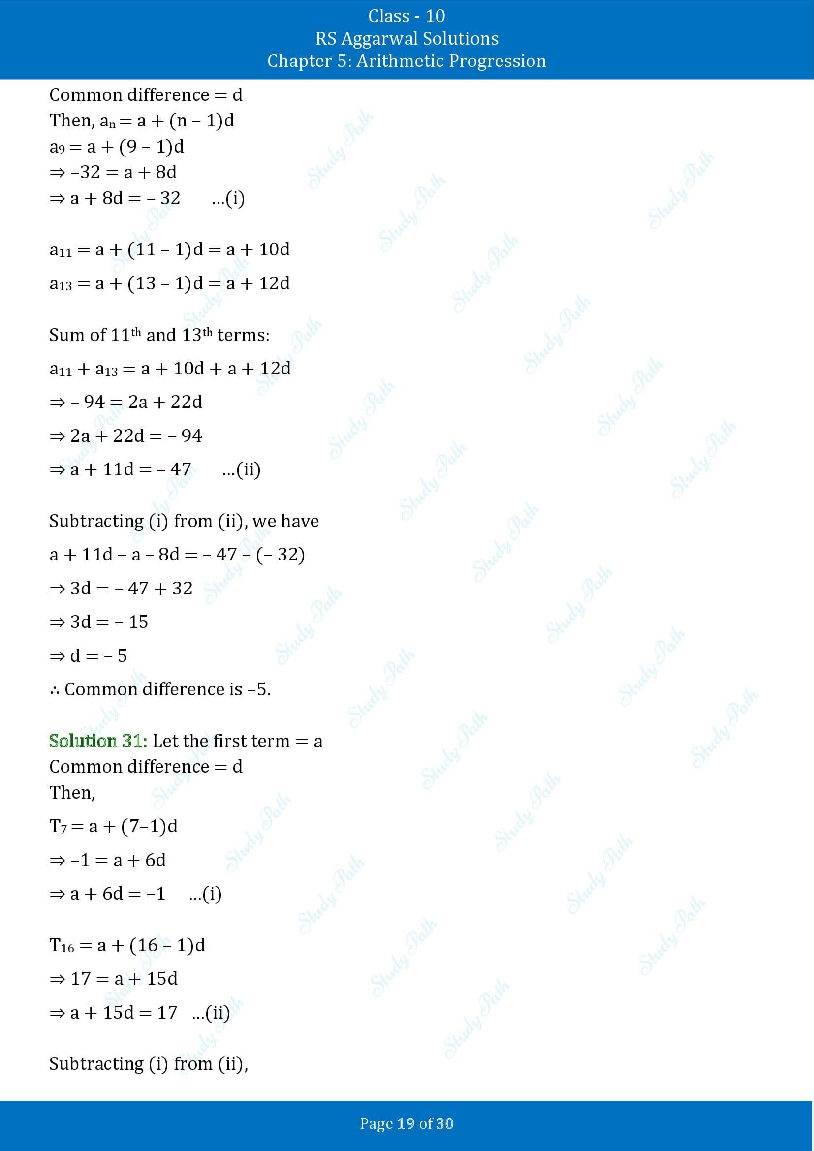 RS Aggarwal Solutions for Class 10 Chapter 5 Arithmetic Progression Exercise 5A 00019