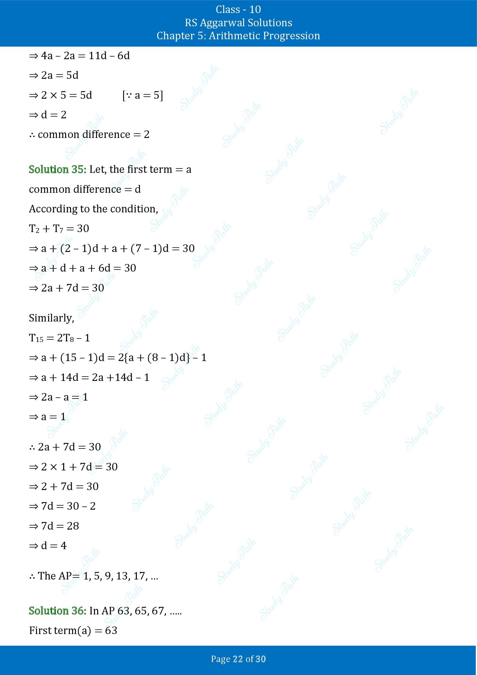 RS Aggarwal Solutions for Class 10 Chapter 5 Arithmetic Progression Exercise 5A 00022