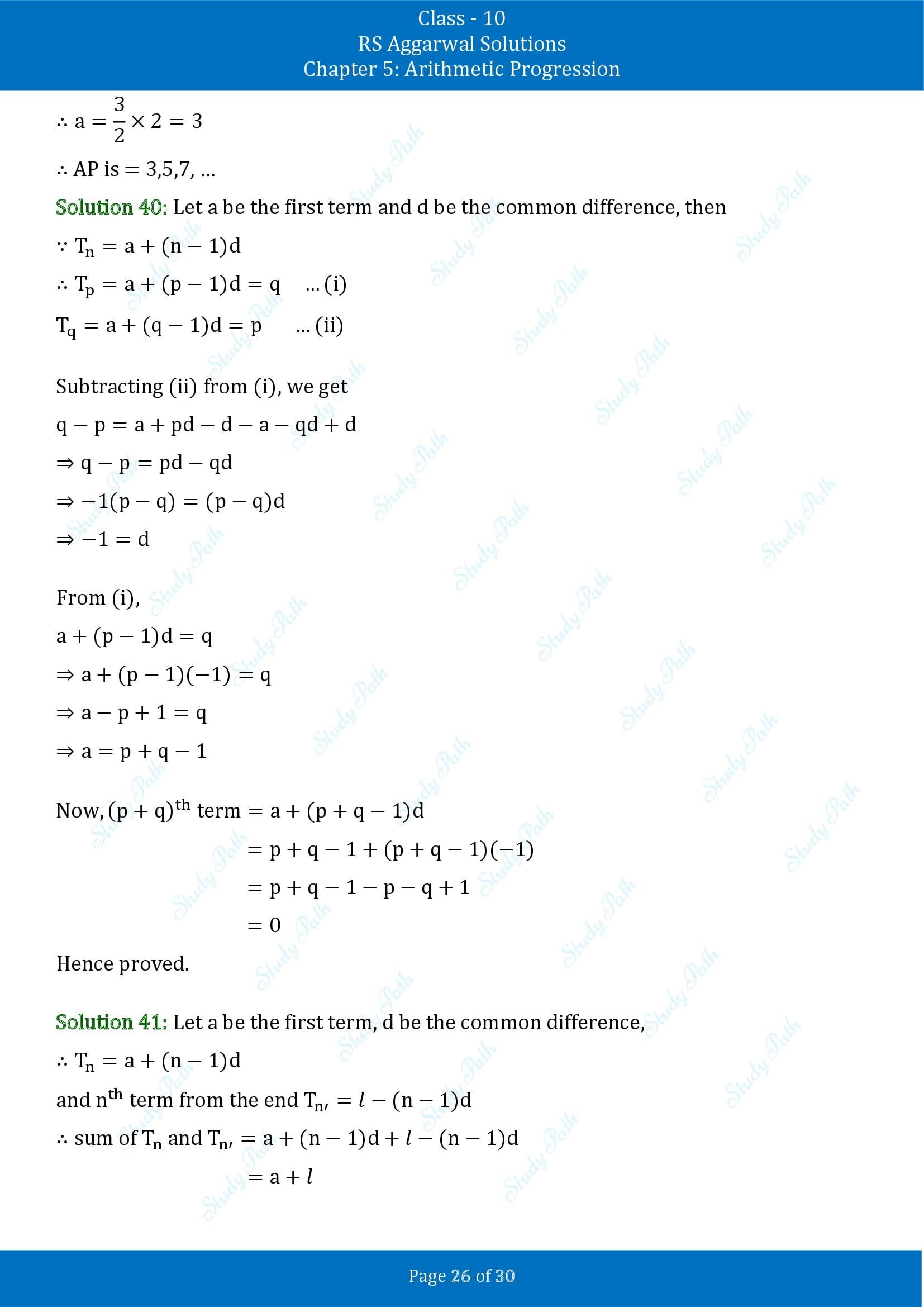 RS Aggarwal Solutions for Class 10 Chapter 5 Arithmetic Progression Exercise 5A 00026