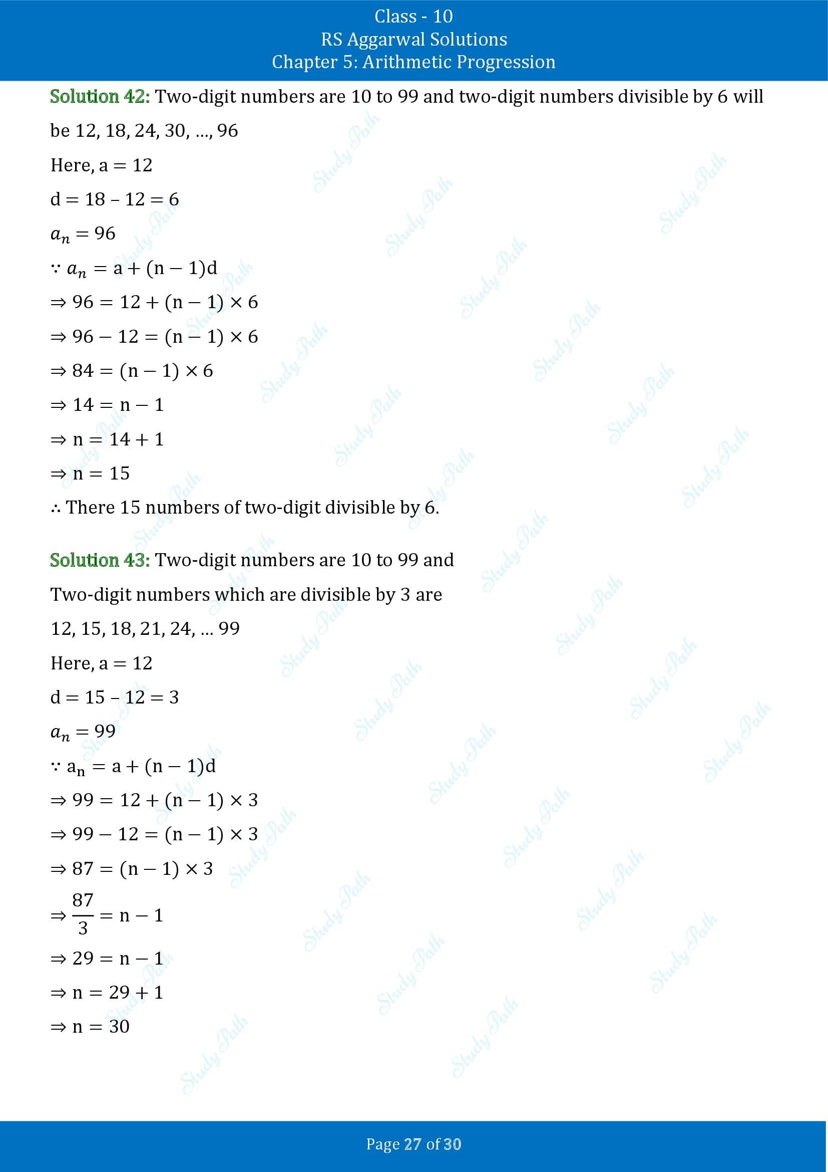 RS Aggarwal Solutions for Class 10 Chapter 5 Arithmetic Progression Exercise 5A 00027